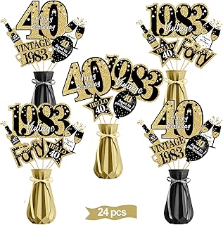 Black Gold 40th Birthday Table Centerpieces Decorations for Men Women, Vintage 1983 Happy 40th Birthday Table Toppers Sign Party Supplies, 40 Years Old Centerpieces Sticks Table Decor
