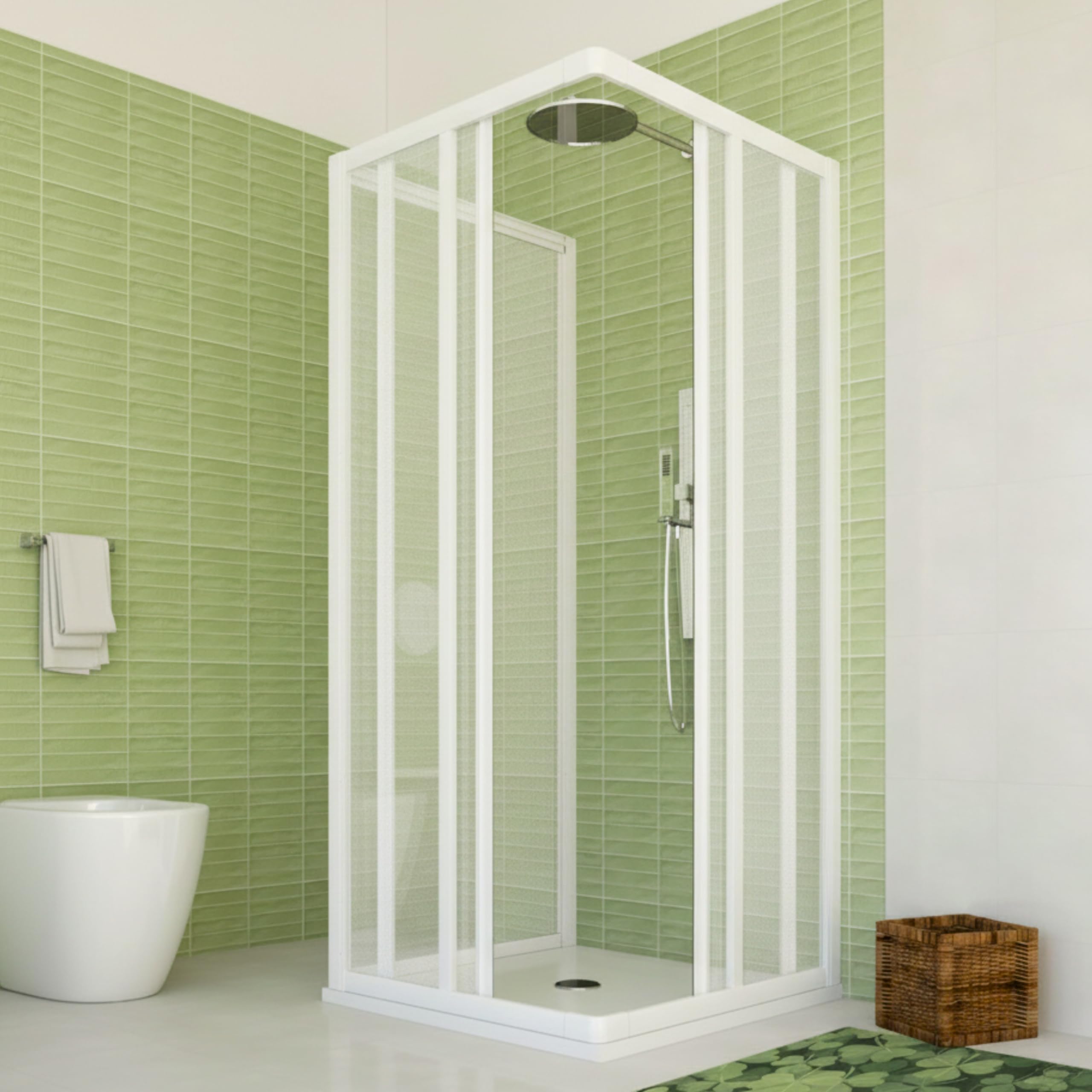 Box Doccia Trifoglio PVC 80x80x80cm Pannelli Acrilico Semitrasparente Effetto Goccia, 3 Lati con Ante Scorrevoli, Chiusura Magnetica Reversibile Installazione Facile