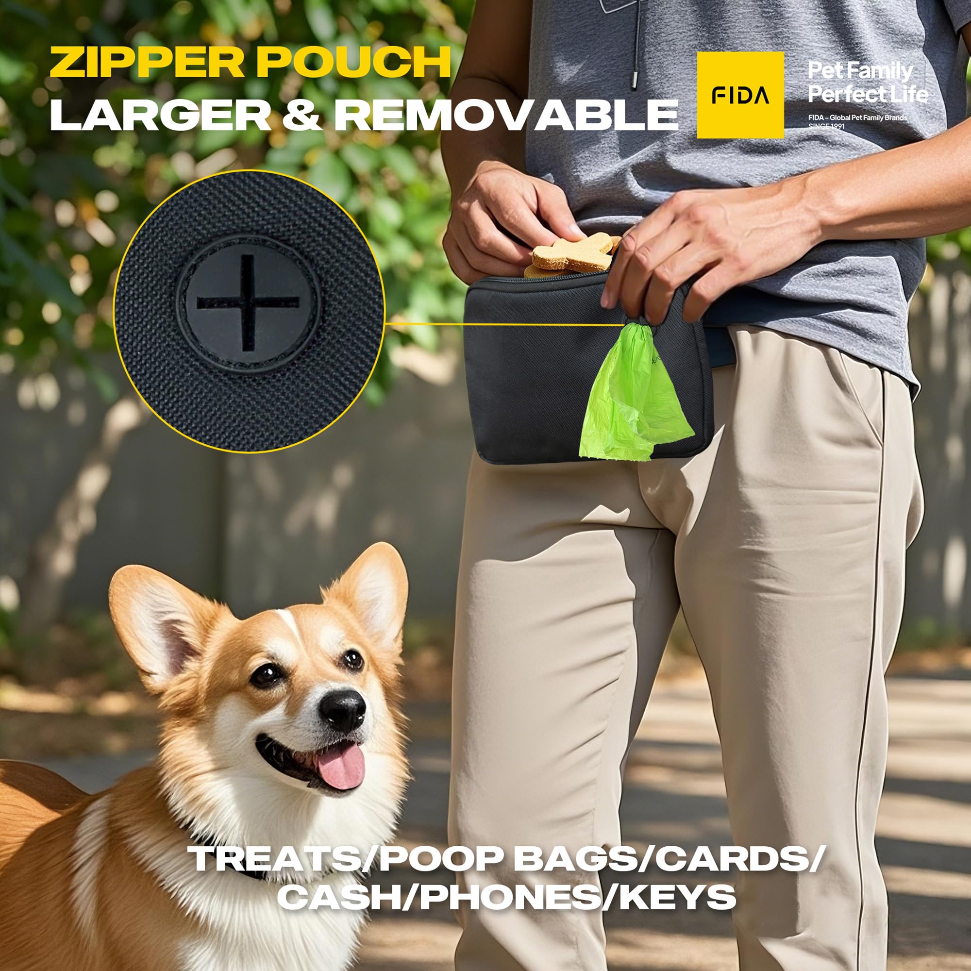 Fida 3-in-1 Hands Free Dog Leash with Zipper Pouch, Bungee & Reflective Straps – Adjustable 5-8ft Crossbody/Waist Running Leash for Dogs, Detachable Traffic Handle for Safe Walking & Jogging - image 4