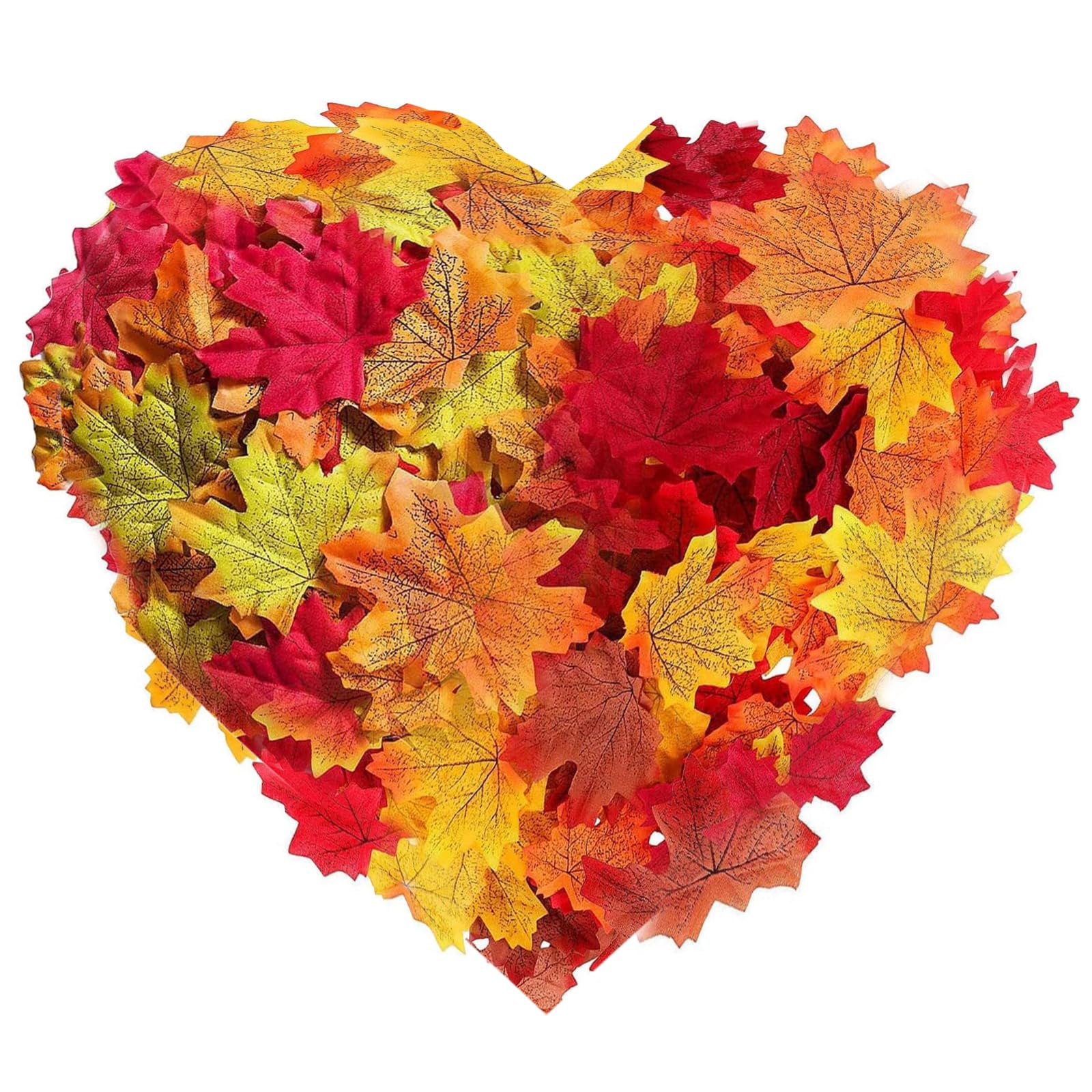 Doetyd Multicolor 300 Pcs Artificial Autumn Maple Leaves,Mixed 6 Colors Fake Leaves For Thanksgiving Weddings House Fireplace Wall Autumn Decorations