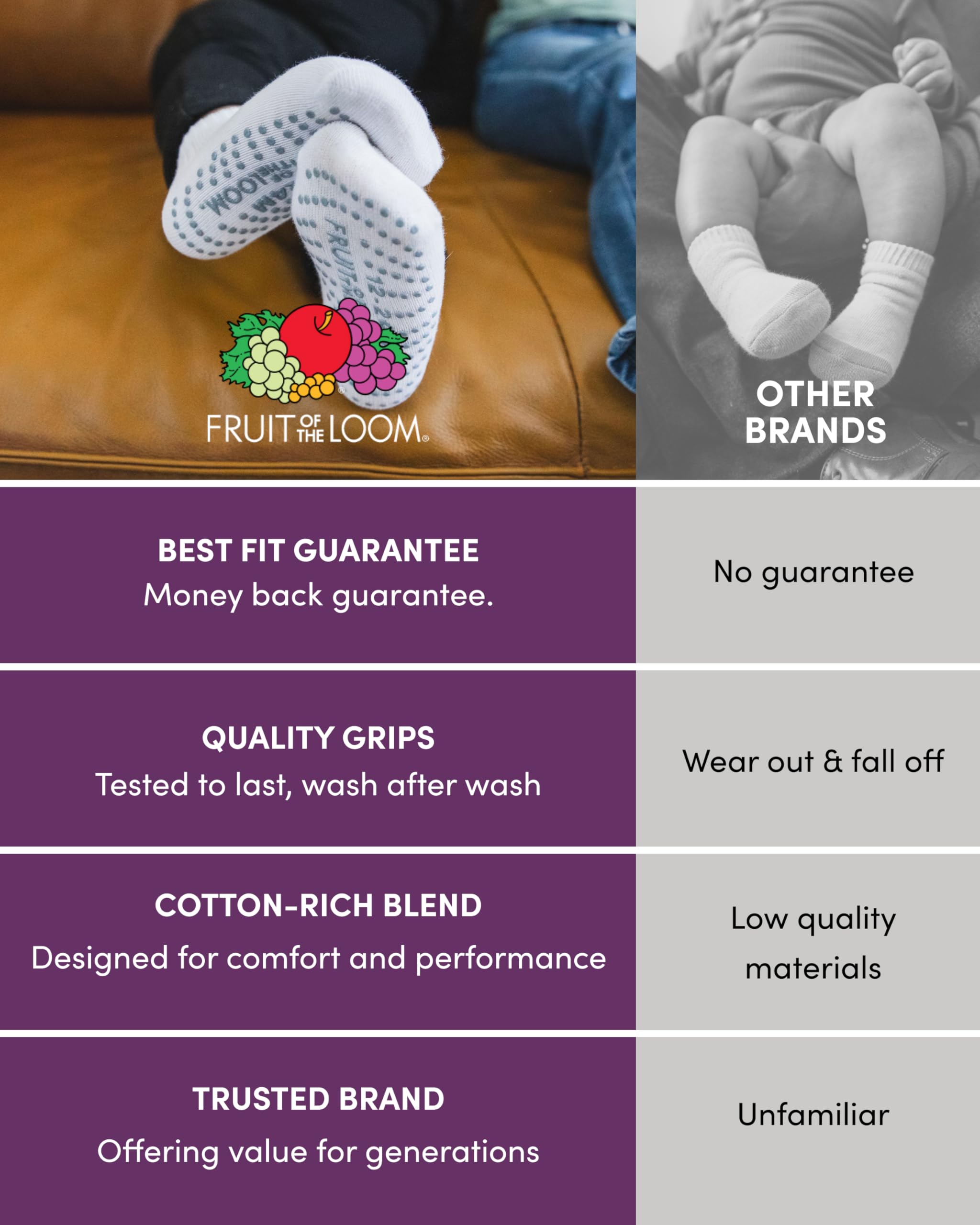 Fruit of the Loom Cotton Grip Socks for Baby and Toddler - Cool Blue (4-5 Years)