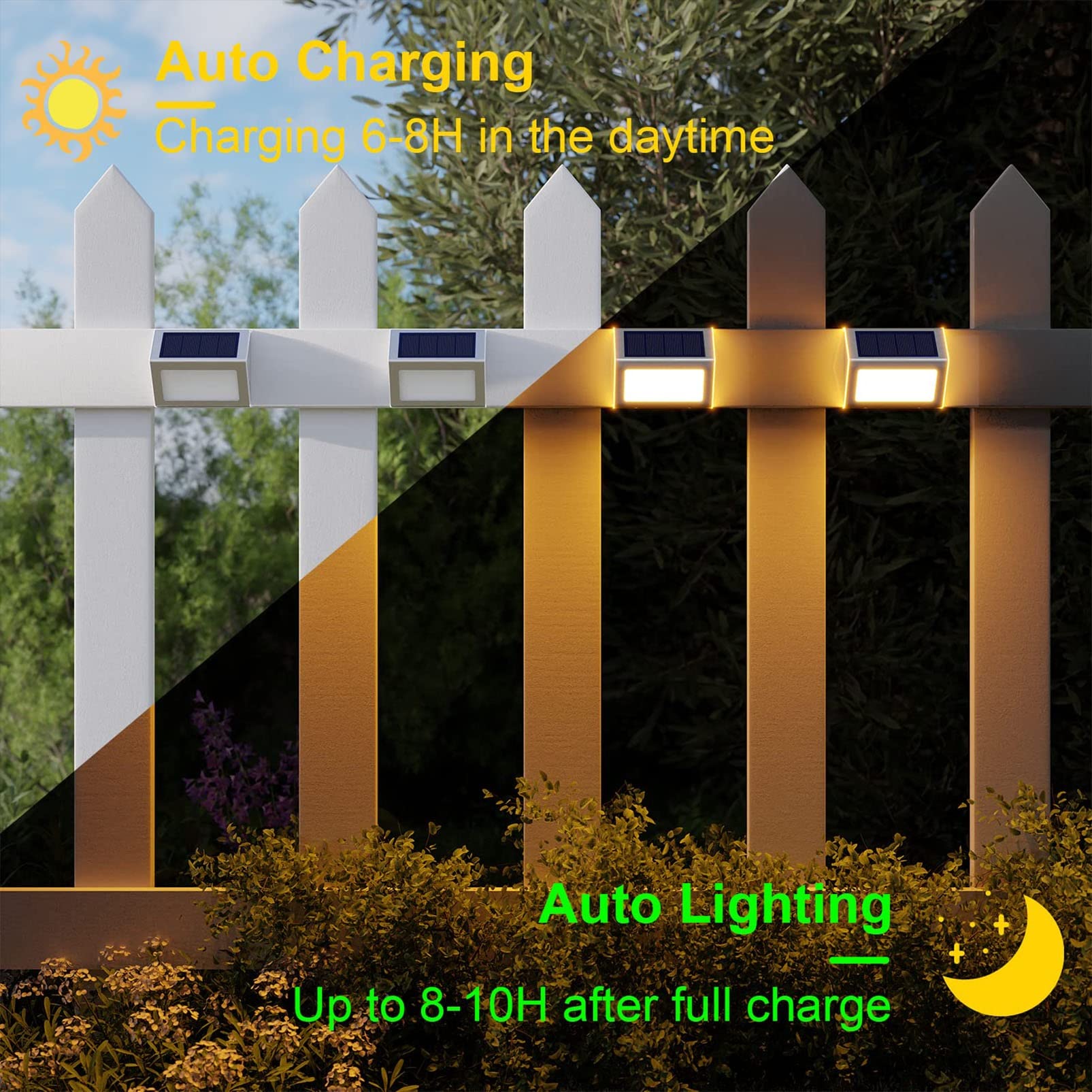 Wodoodporne zewnętrzne lampy solarne, oświetlenie ogrodzenia, oświetlenie tarasu, oświetlenie LED do ogrodu, podwórka, patio, podwórka, schodów, ściany, balustrady (białe, 10 szt.)