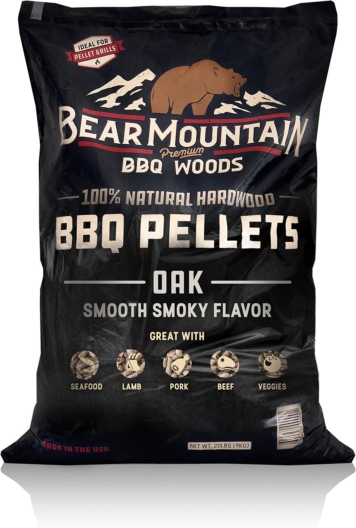 Bear Mountain Premium BBQ Woods FK18 All-Natural Hardwood Red and White Smoky Oak Smoker Pellets for Outdoor Grilling, 20 lbs