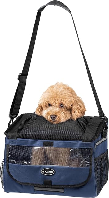 Navaris Pet Carrier for Bikes - Bike Basket Dog Carrier - Ideal Carriers for Small to Medium Dogs Up to 10kg 22lbs - Drawstring Bag with Secure Locks and Strap - Blue