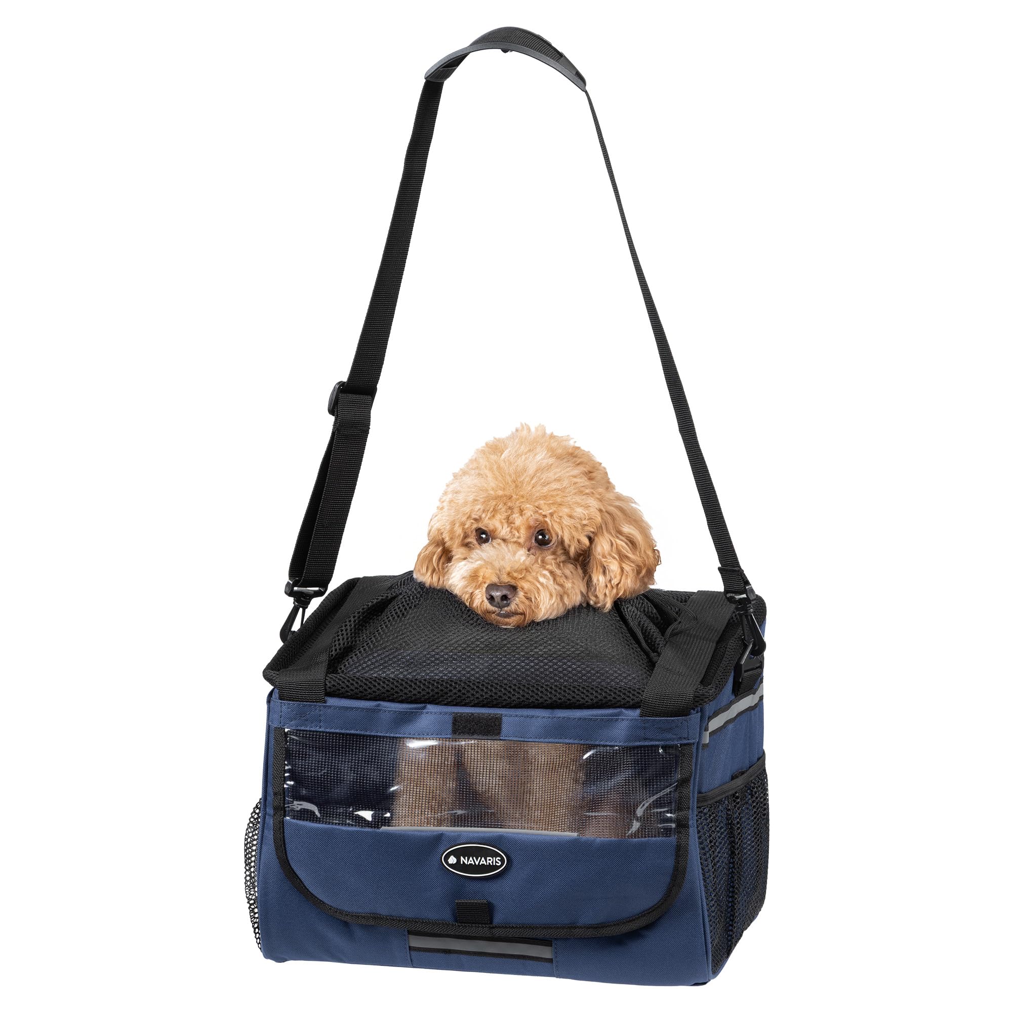 Navaris Trasportino per Cani - Cestino Bicicletta Anteriore - Cestino Bici per Cani 10 kg Sicuro e Stabile - Trasportino Cane con Cinghie di Fissaggio e Trasporto - Blu