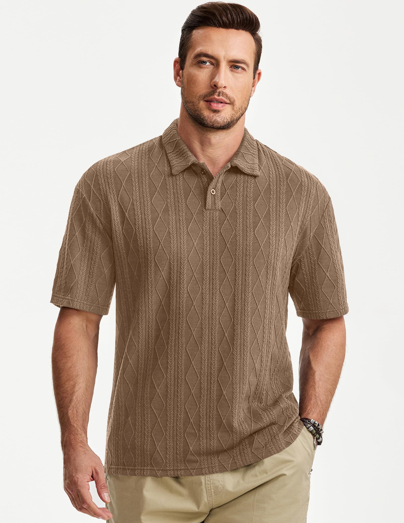JMIERR Herren Strick Poloshirt Kurzarm Casual Golf Polo Herren mit Struktur Sommer Männer Polohemd T-Shirt S-3XL