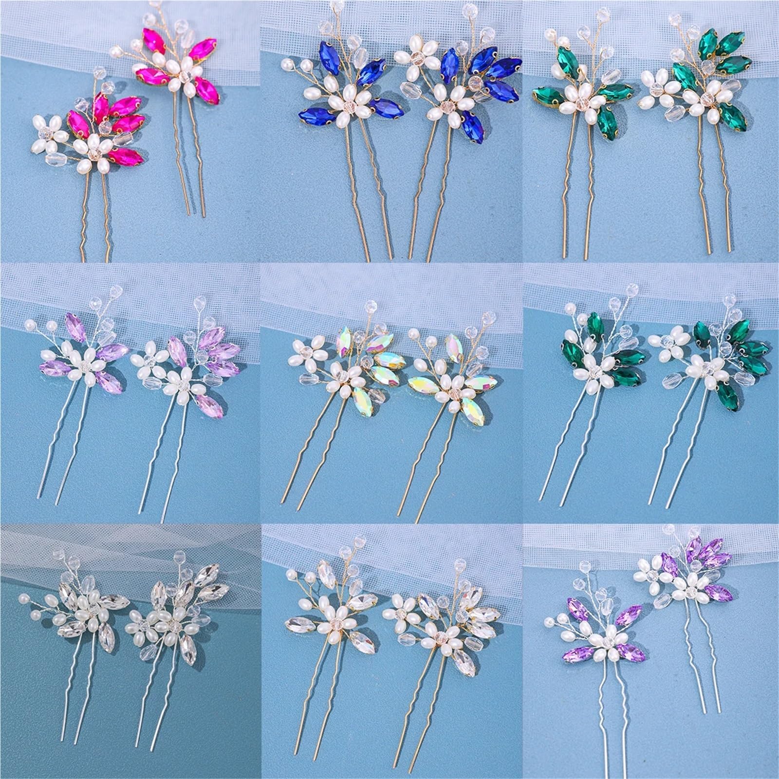 2 Stücke Handgemachte Kristall Perlen Haarnadeln Blume Haarbänder for Frauen Braut Hochzeit Haarschmuck Mehr Farbe Strass Clips(Black)