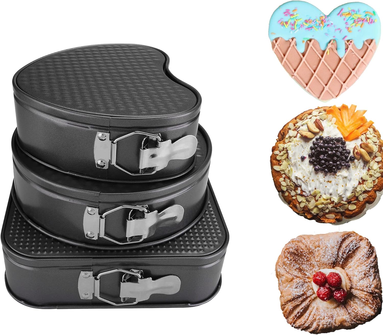 Set of 3 Springform Pan, 7/8/9 Inch Carbon Steel Cheesecake Pan, Nonstick Leakproof Springfrom Cake Pan