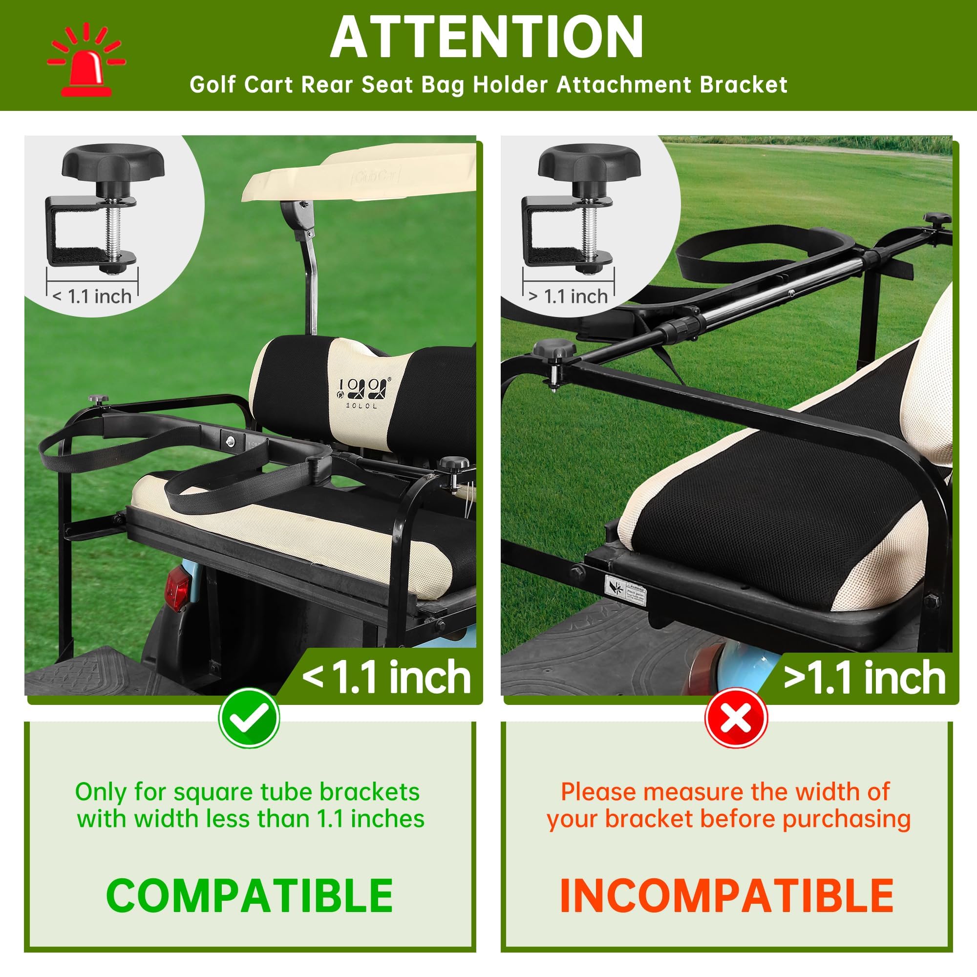 10L0L Universal-Golfbag-Halterung ohne Bohren erforderlich für Yamaha, EZGO, Club Car, Verstellbarer Golfschlägerhalter für den Rücksitz, EIN zusätzlicher Riemen Wird mitgeliefert