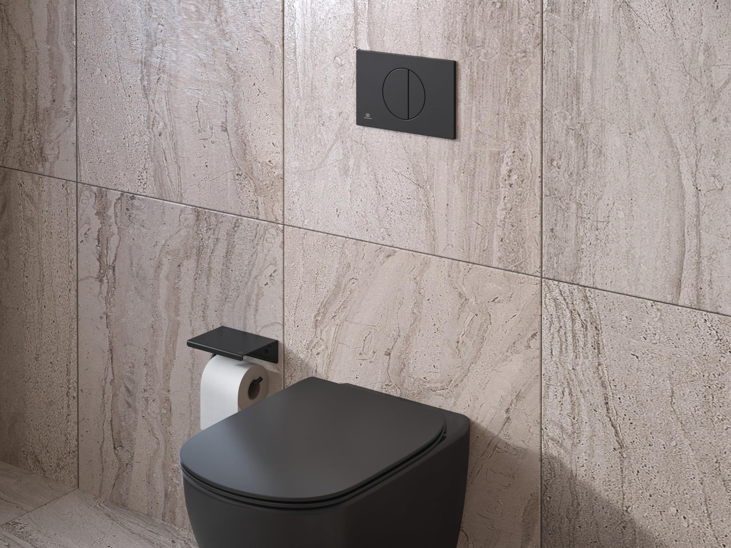 Ideal Standard ALU+ Set de Accesorios de baño (2 en 1) – Negro Mate | Set compuesto por portarrollos y juego de escobilla, vaso extraíble, fijación oculta