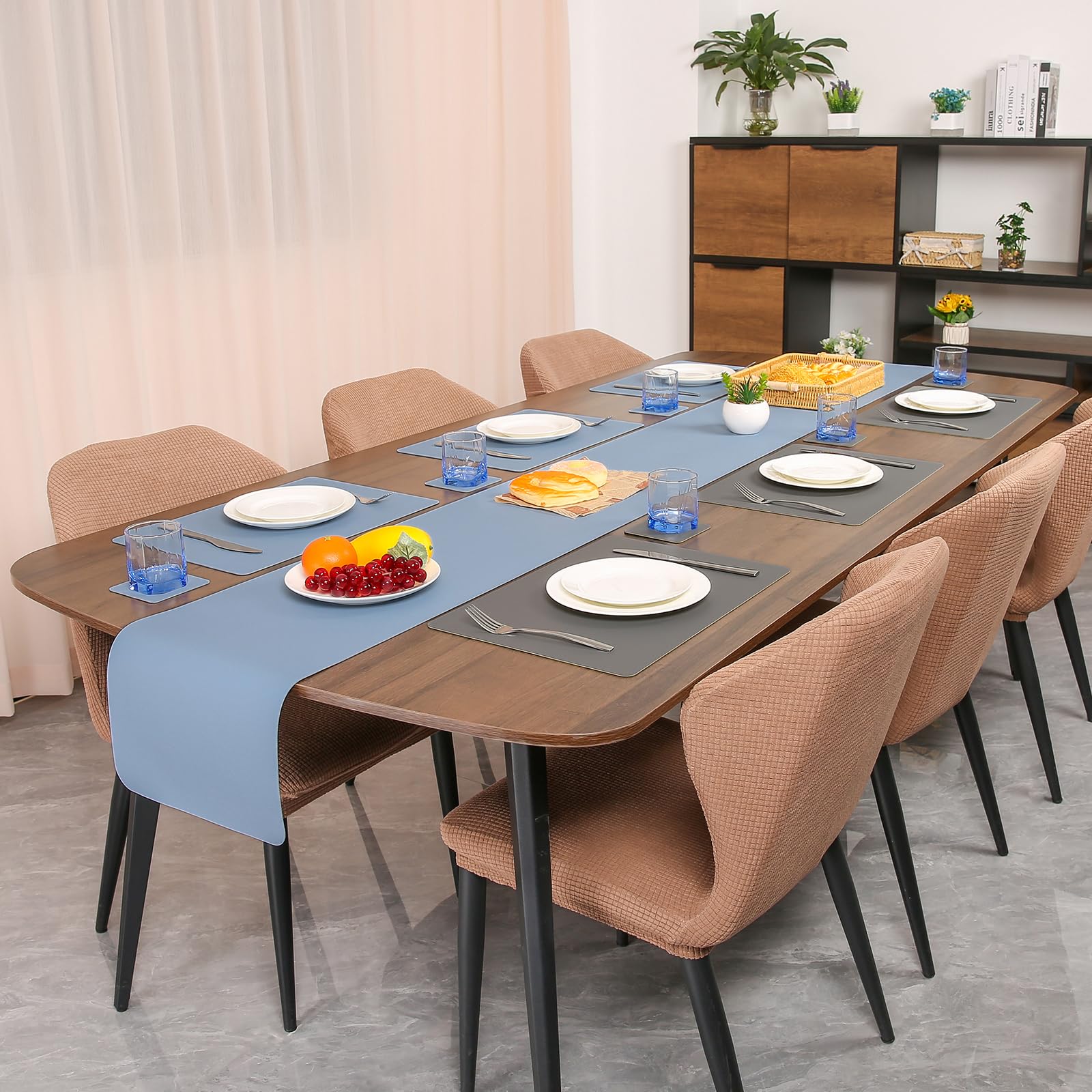 Chitomars Chemin De Table En Simili Cuir, Double Face Antidérapant Et Lavable Réutilisable, Résistant à La Chaleur (Gris Noir, 30 X 140 Cm