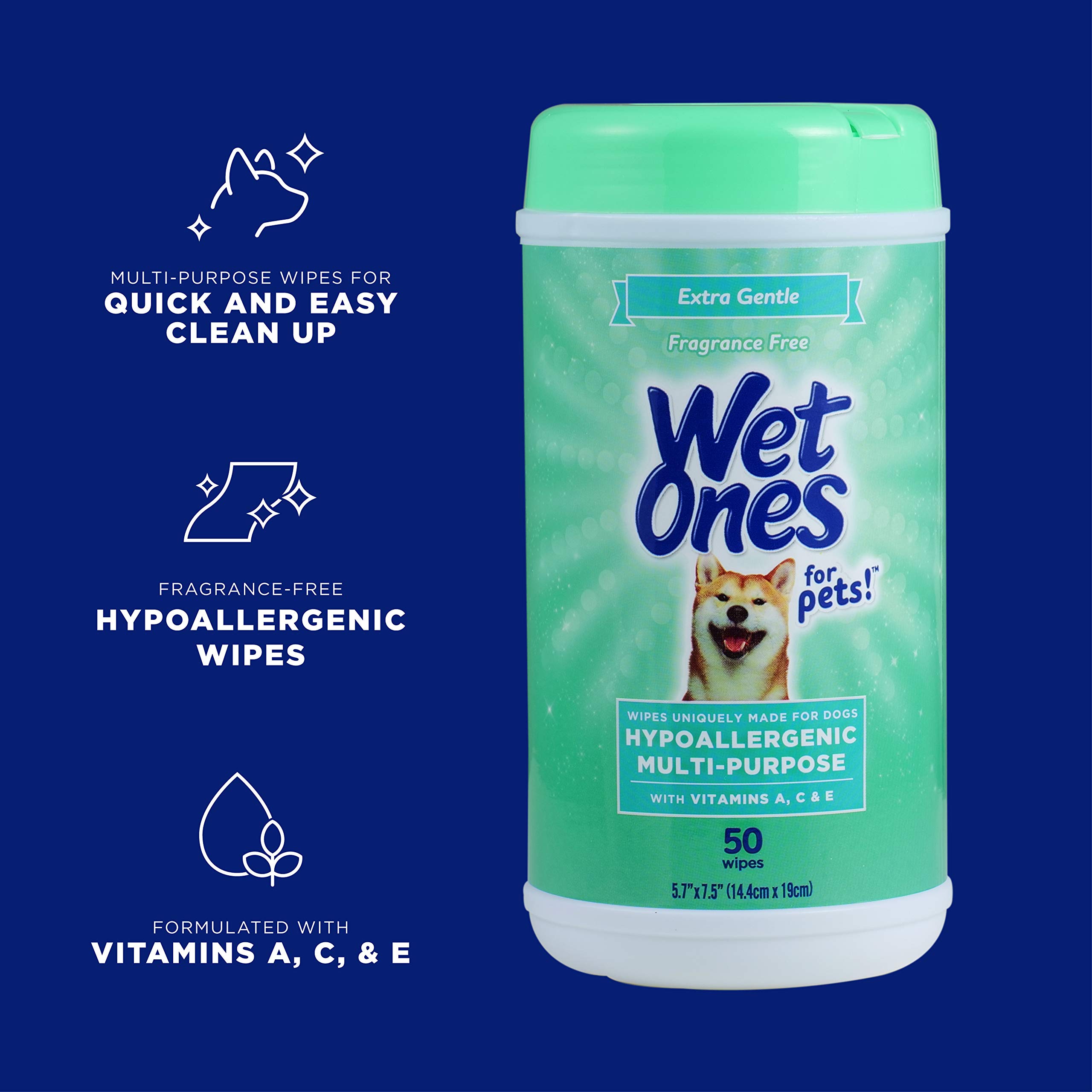Wet Ones for Pets FF14365PCS12 Lot de 50 lingettes hypoallergéniques multi-usages avec vitamines A, C et E, sans parfum et hypoallergéniques pour tous les chiens