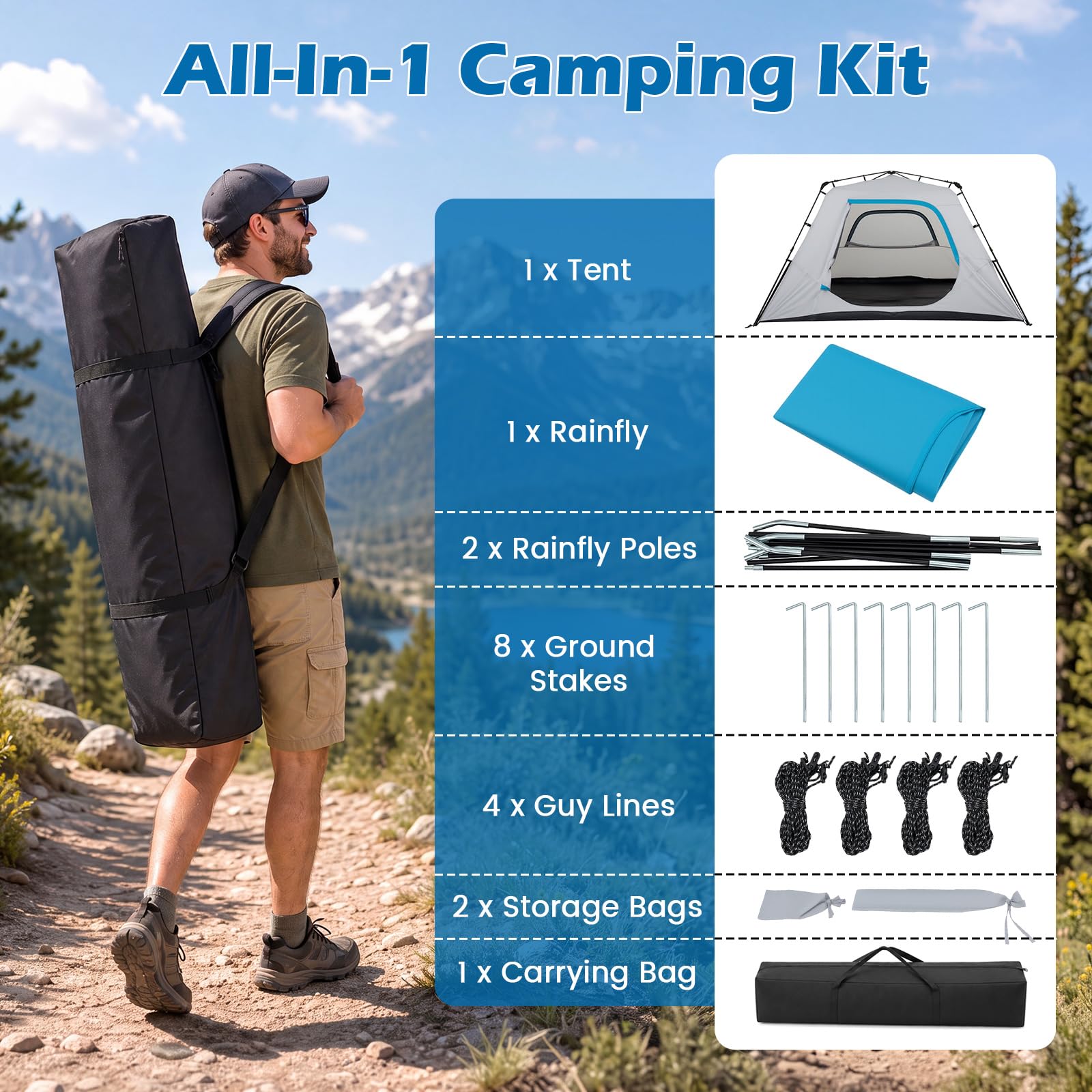 COSTWAY Tenda Pop-up con Tettoia Rimovibile per 5-6 Persone