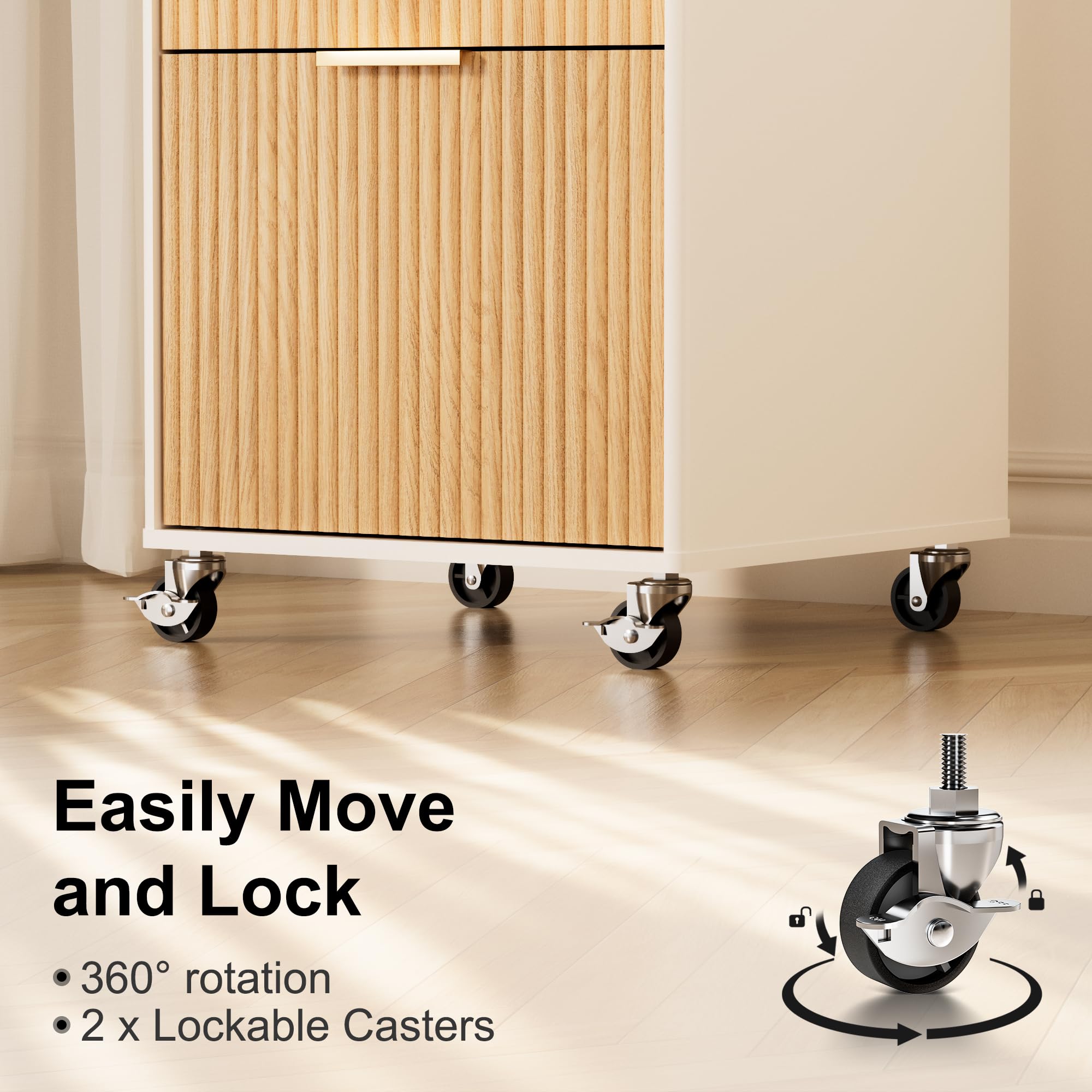 3 Drawer Mobile File Cabinet with Lock, Rolling File Cabinet, Under Desk Wooden Filing Cabinets for Home Office