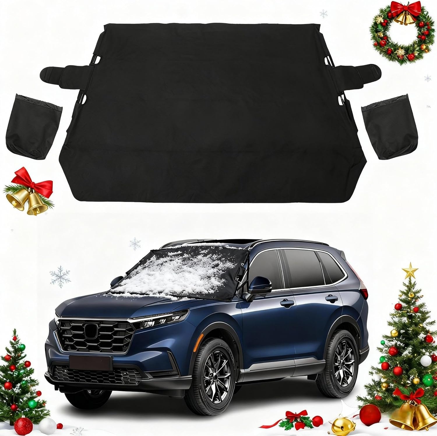 Tuulilasin kansi jäälle ja lumelle Etuosalle SUV:ille Tuulilasi Lumipeite Tuulilasin suoja Talviautotarvikkeet 600D Oxford-kangas Musta 67"x49"