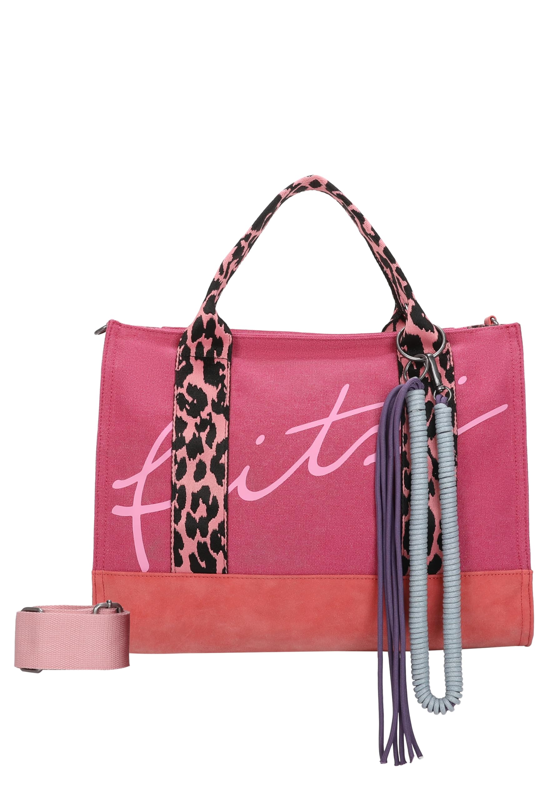 Fritzi Tote Bag Limited Summer Leo & Zebra Canvas Baumwollmix Damen Handtasche Shopper City Beach vegan abnehmbares Schulterband 14 x 39 x 29 cm, Sand - Pink - Türkis