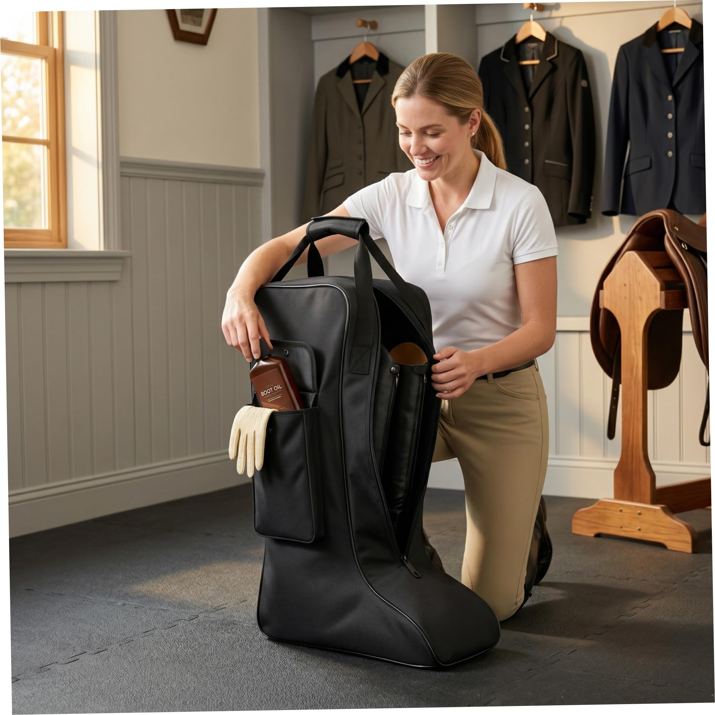 Bolsa para Botas, Bolsa de Almacenamiento para Botas de Montar para Viajes y Almacenamiento, Material para Montar a Caballo con Bolsillo Lateral, Vaquero Protector para Equipo Ecuestre.