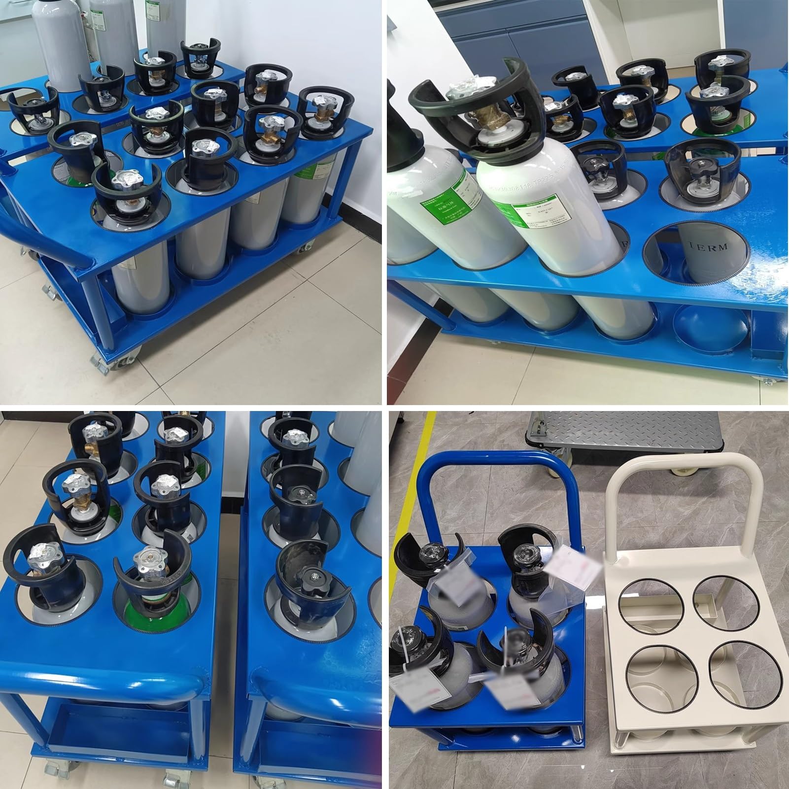 Soporte para Botella de Oxígeno Carretilla de Mano para Gas de Soldadura, Soporte para Tanque de Oxígeno Carro de Movilidad para 4 Tanques, Estante de Almacenamiento para Botellas de Gas con Ranuras p