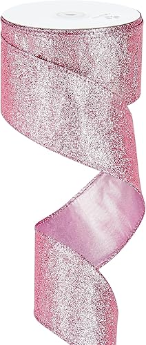 MEEDEE Cinta rosa con purpurina rosa claro de 2.5 pulgadas de ancho por 25 yardas, cinta rosa gruesa para decoración de árbol de Navidad, guirnalda