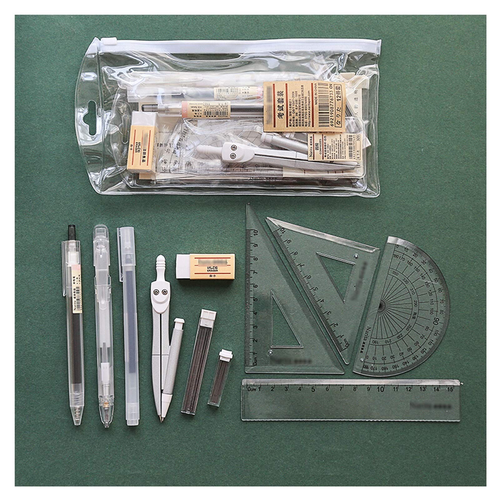 Set di Calibri Circolari da 10 Pezzi, Set di Compasso per La Scuola di Geometria, con Goniometro, Righello, Matita per Matematica, Geometria, Miglior Regalo, Set di Calibri Circolari