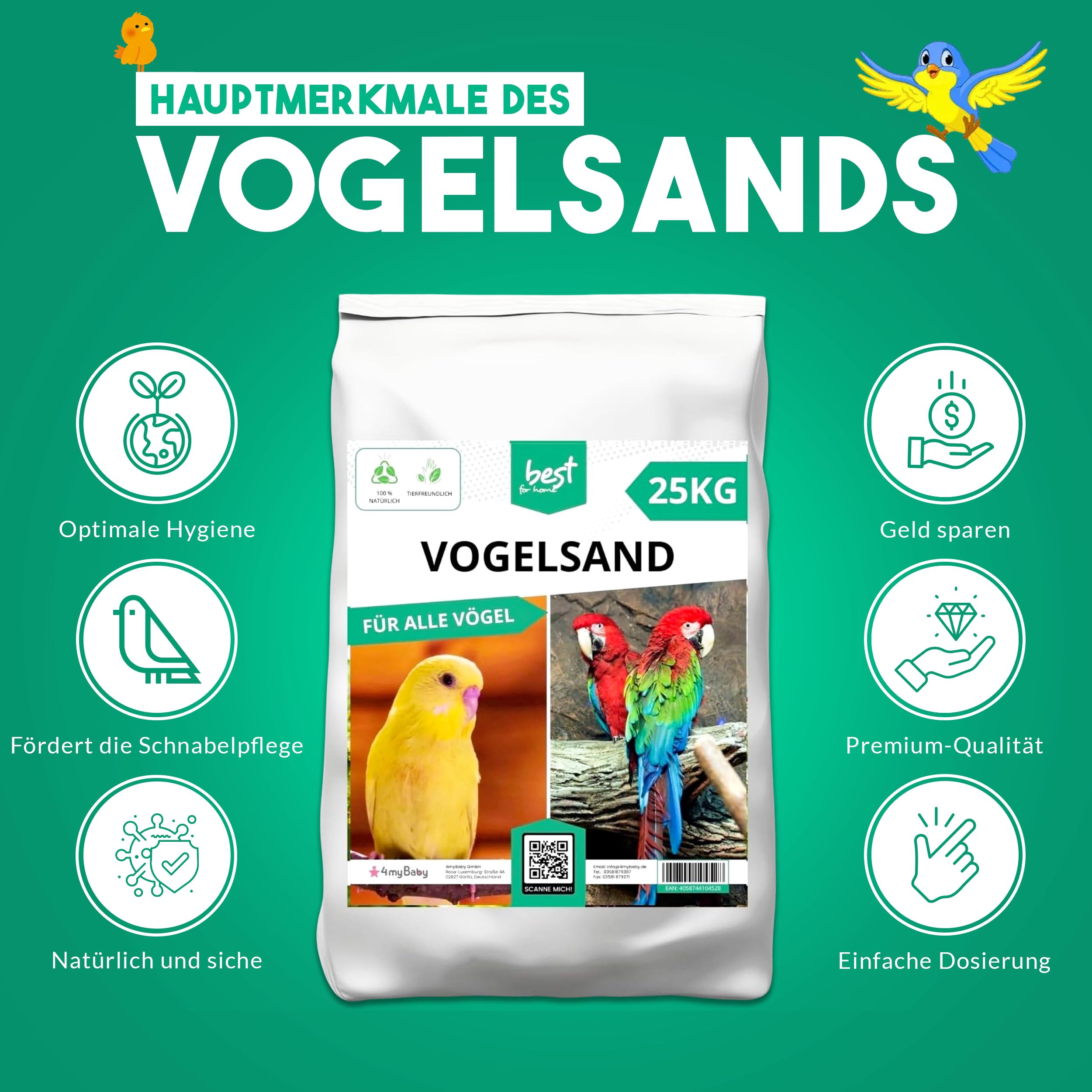 Vogelsand | Vogelsand 25kg für Käfig | Quarzsand Vogelsand - Leicht zu dosieren und gleichmäßig zu verteilen | Papagei Sand Idealer Bodengrund für Käfige und Volieren