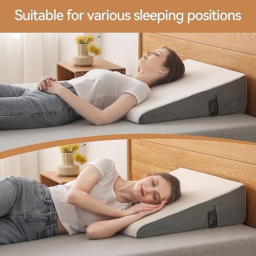 Miniatura 3 de Hcore Almohada de cuña de cama con parte superior de espuma viscoelástica, funda de jacquard elegante, almohada de cuña para dormir y reflujo ácido,