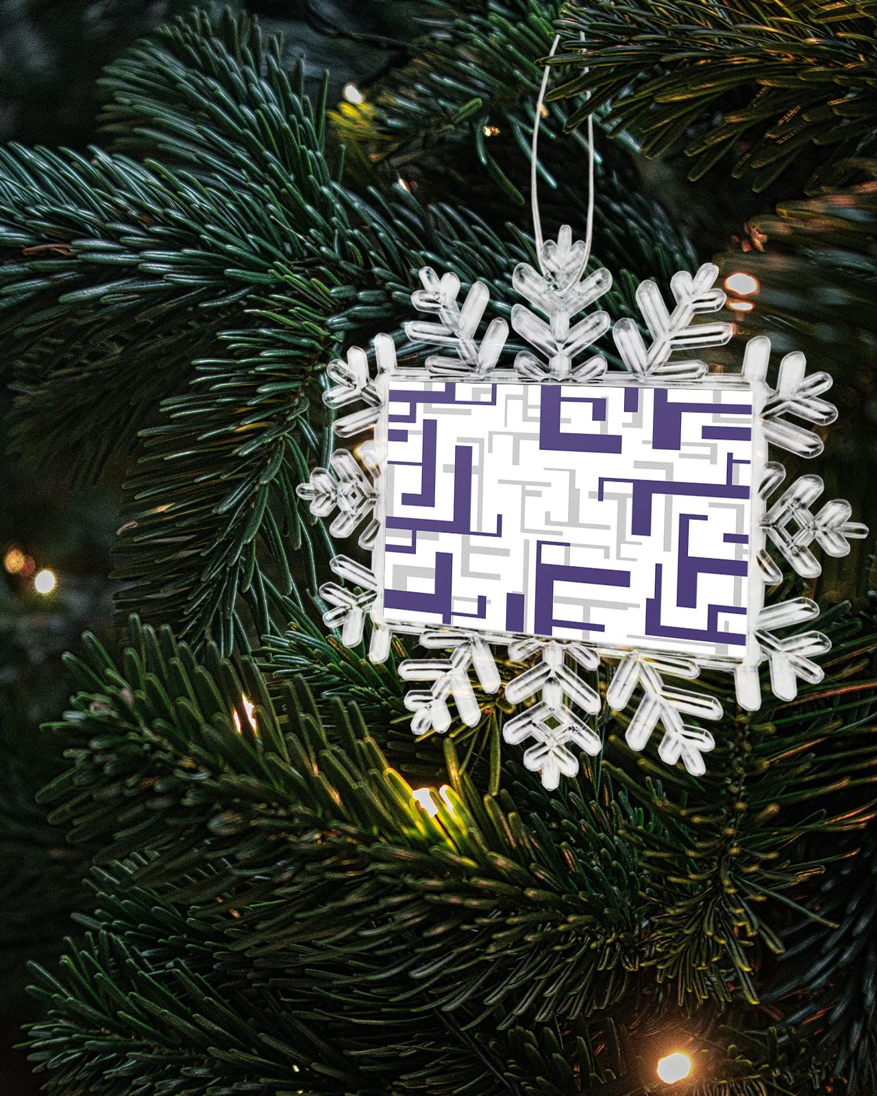 5.5in Square Snowflake Ornaments Christmas Tree Pendant Decoration Christmas Holiday Hanging Crafts, Modern Art Geometric Figures Purple and Grey Hanging Accessories with Ropes for Holiday Party