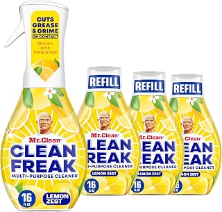 Mr. Clean Clean Freak Multi-Surface Cleaning Spray Starter Kit & 3 Refill Bundle, 64oz Lemon Zest, 3X Power Nozzle Mist