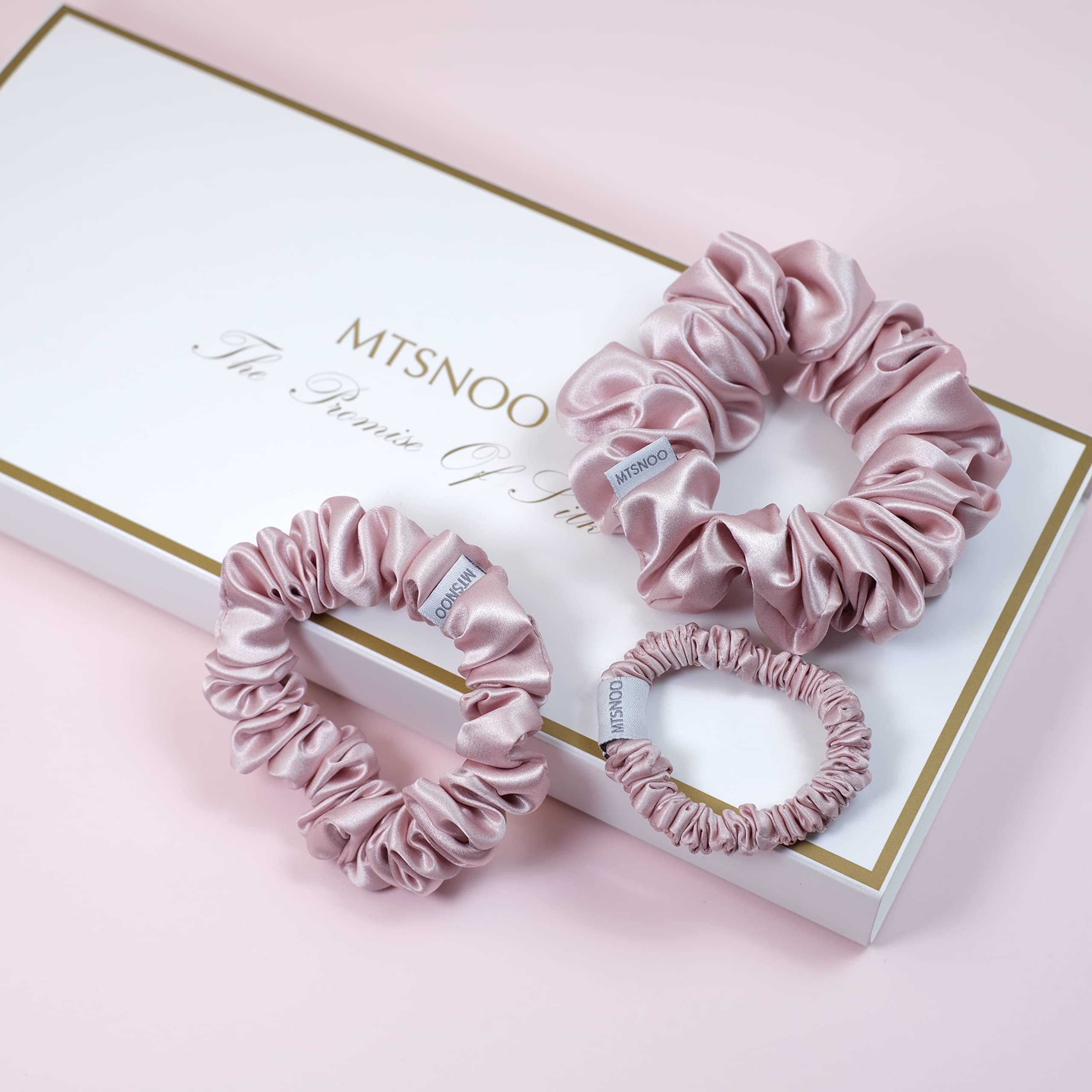 MTSNOO Coleteros de seda de morera para cabello rizado, 100 % seda pura de 22 momme, banda elástica, paquete de 3 lazos para el cabello para mujeres y niñas