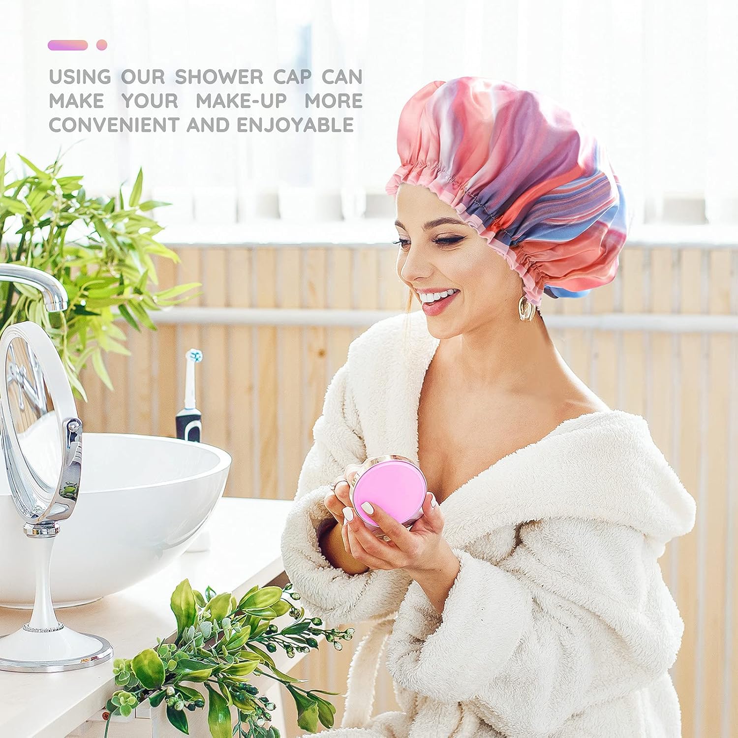 mikimini Large Shower Cap for Women, Oversized Waterproof Shower Cap, Reusable, Washable, Pink Fashionable Shower Cap X-Large Pack of 1 Pink River : Beauty & Personal Care