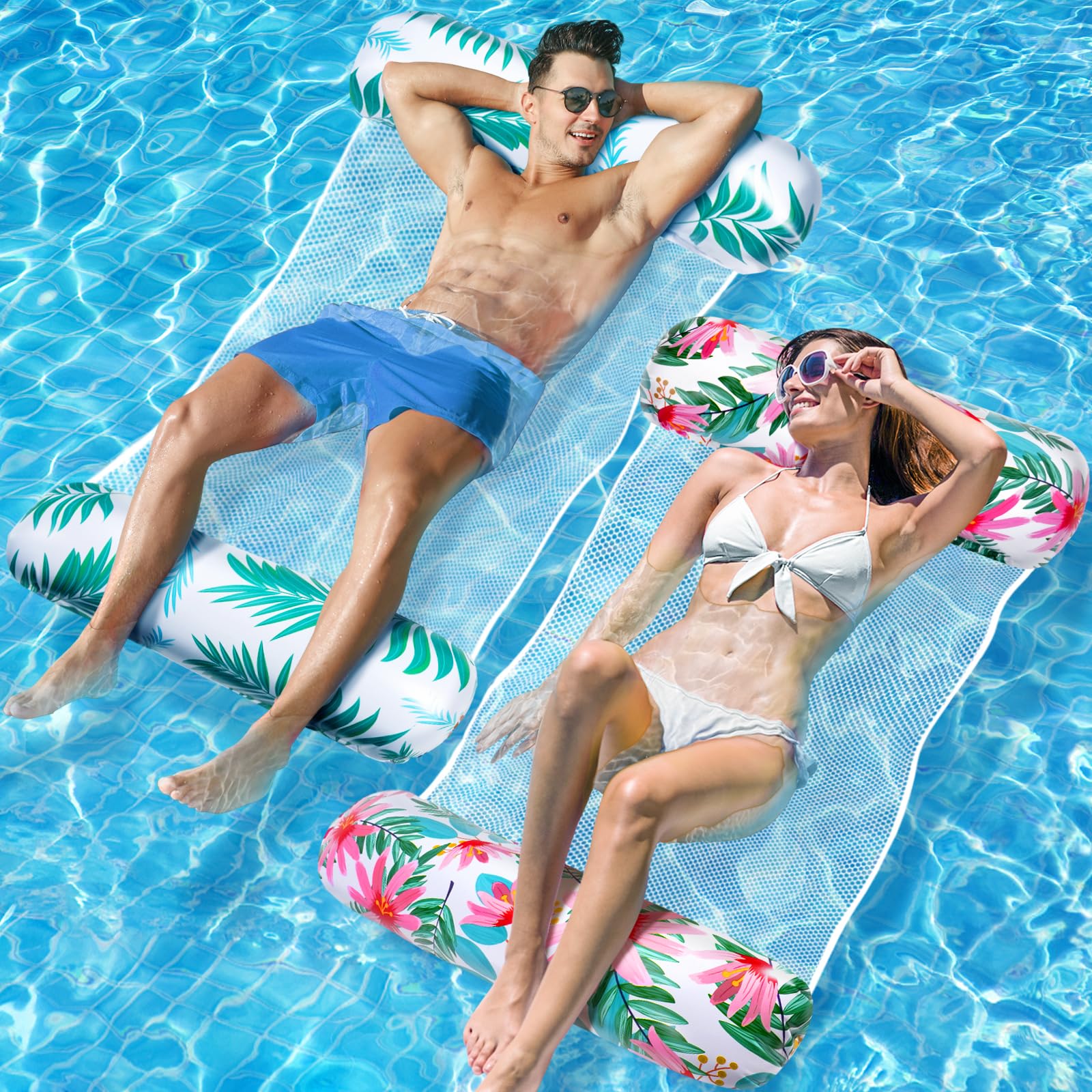 WEARXI Luftmatratze Pool XL, 2 Stück Luftmatratze Wasser, 4 in 1 Wasserhängematte, Wasser Hängematte, Pool Spielzeug Kinder, Pool Zubehör Spaß, Wasserspielzeug für Erwachsene