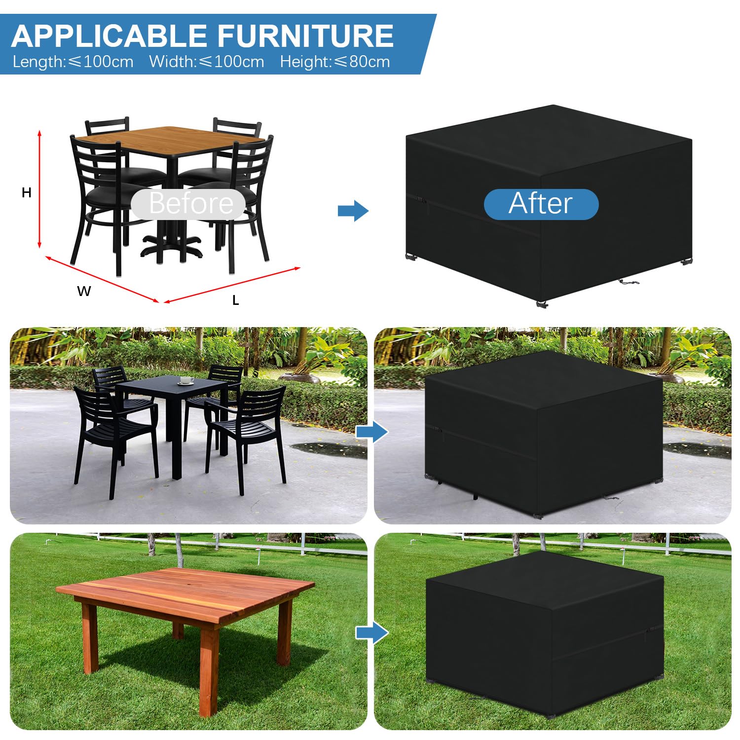 VANSHEIM Copertura Mobili da Giardino Telo Copertura Tavolo Esterno Impermeabile Coperture per Mobili da Giardino Copertura Tavolo da Giardino Protezione UV 420D Oxford Tessuto 100x100x80cm