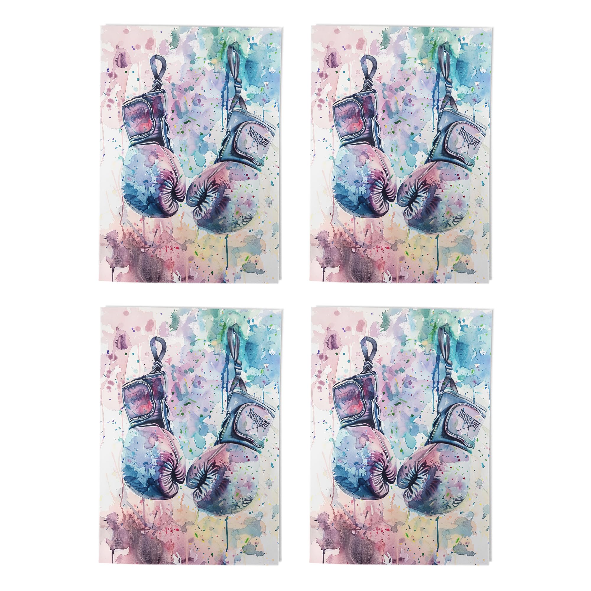 Boxing Gloves Watercolour Art Cards Multipack of 4 Sport Fitness Greeting Cards For Any Occasion Blank Inside A6 10 x 15 cm