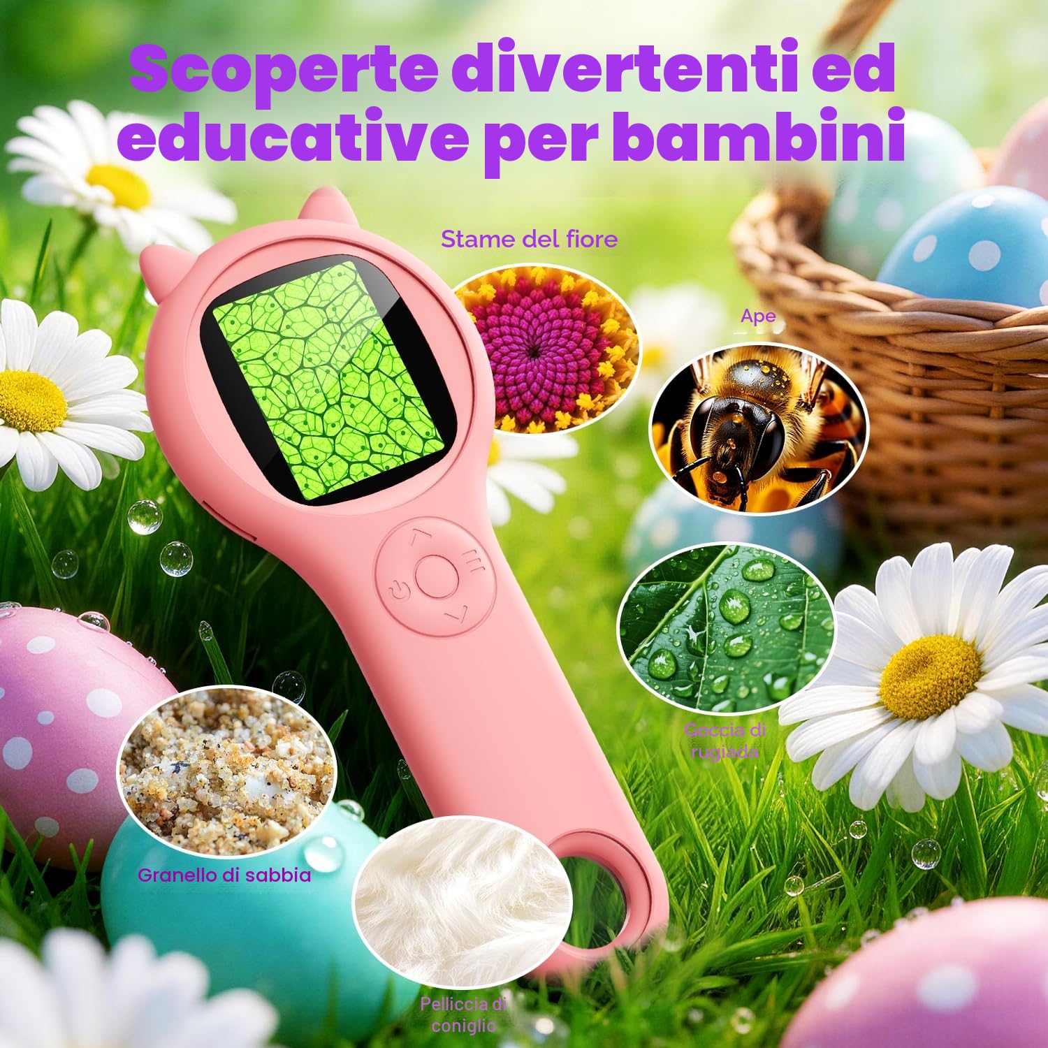 Ashfly Microscopio portatile per bambini, schermo IPS da 2,0", 200X, microscopio tascabile portatile, 3 livelli regolabili, luci LED USB su PC, mini microscopio per bambini dai 3 anni in su, rosa