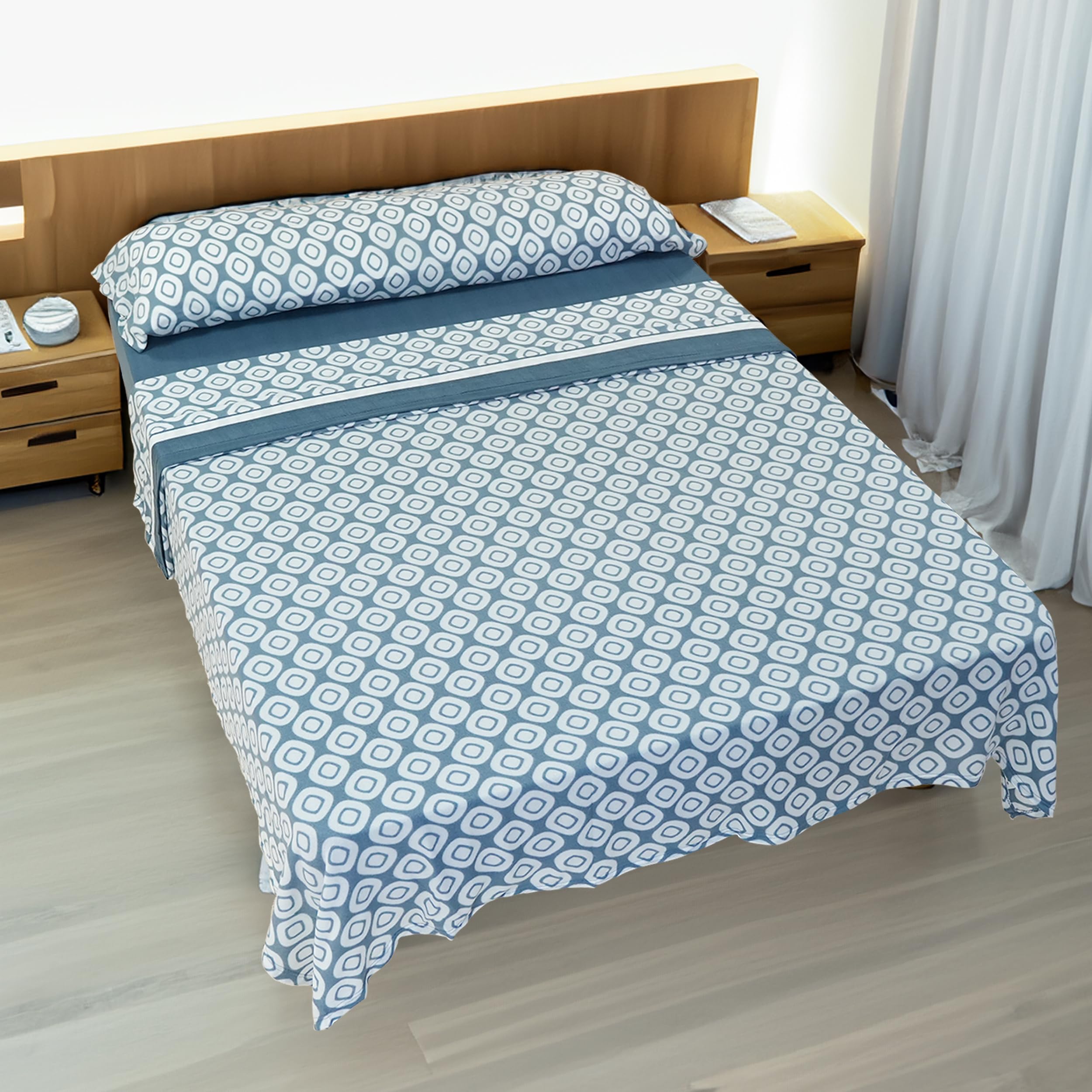 H HANSEL HOME Juego de Sábanas Termicas 3 Piezas Pirineo para Cama de 150x190cm, Sábanas Polares de Invierno Ultra Suave, Incluye Sabana Bajera + Encimera + Funda de Almohada - Cuadros Azul