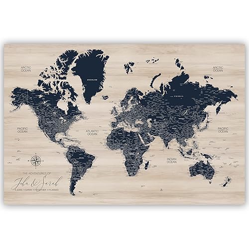 Holy Cow Canvas Personalized Push Pin Map of the World on Canvas, World Map Pin Board, World Travel Map with Pins to Mark Places, Push Pin World Map