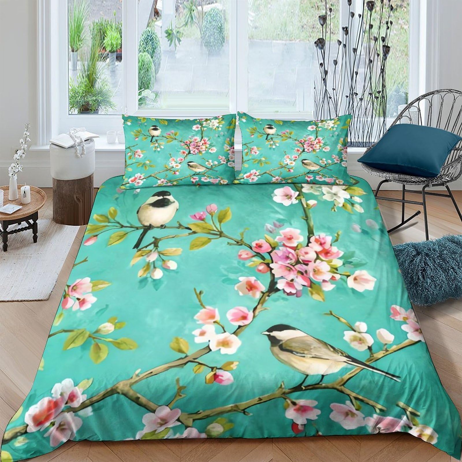 Ctjqhvkz Style-7 3D Printed Blossom Bird Fitted Sheet Microfiber Soft Green Bed Sheet For Bedroom Guest Room Decor Mattress Cover Single（135X200cm）