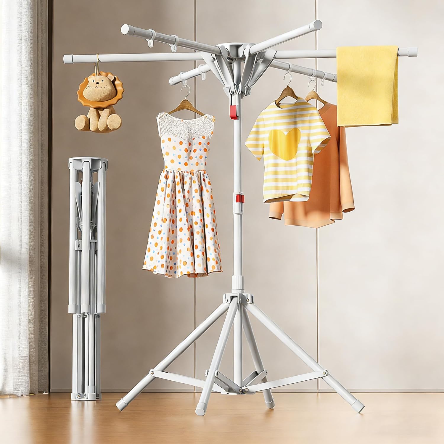 Floding Clothes Drying Rack Portable Foldable Laundry Drying Rack Collapsible with Hanger Outdoor Indoor, Metal