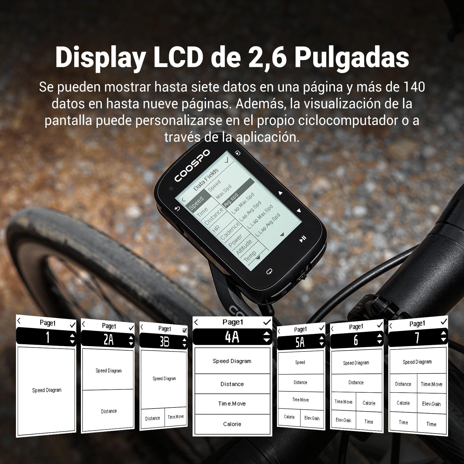 COOPSO CS500 Completo Computadora de Bicicleta Ordenador Navegación Ciclocomputador GPS de 45H Batería de Pantalla Personalizable 2,6’’ LCD, BLE5.0/Ant+, IPX7