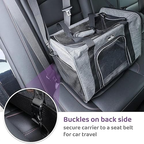 Vista 6 de Transportador de mascotas aprobado por la TSA para perros y gatos pequeños, bolsa de viaje con ventilación adecuada, 5 ventanas de malla, 3 1.0 Gris