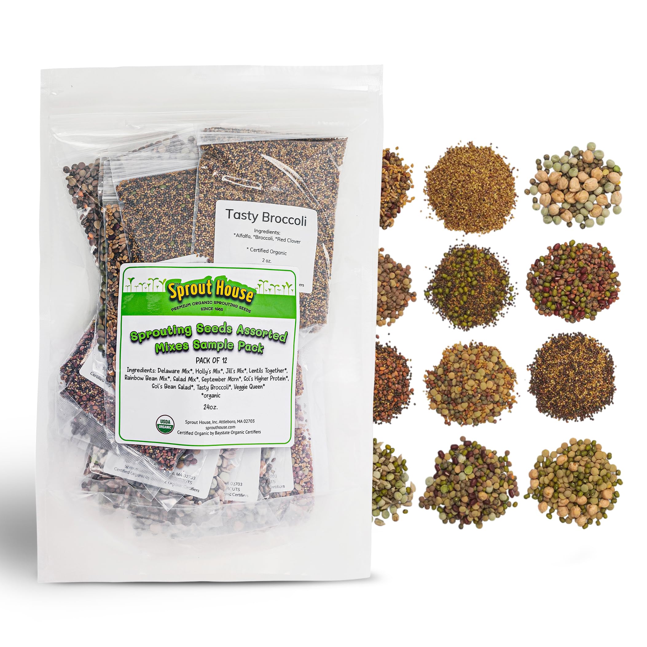The Sprout House Assorted Mix Sprouting Seeds - Grow Fresh Sprouts & Bean Sprouts at Home, Organic, Non-GMO, Nutrient-Packed for Salads, Sandwich & Smoothies, Premium 12 Pack | 2 oz Each