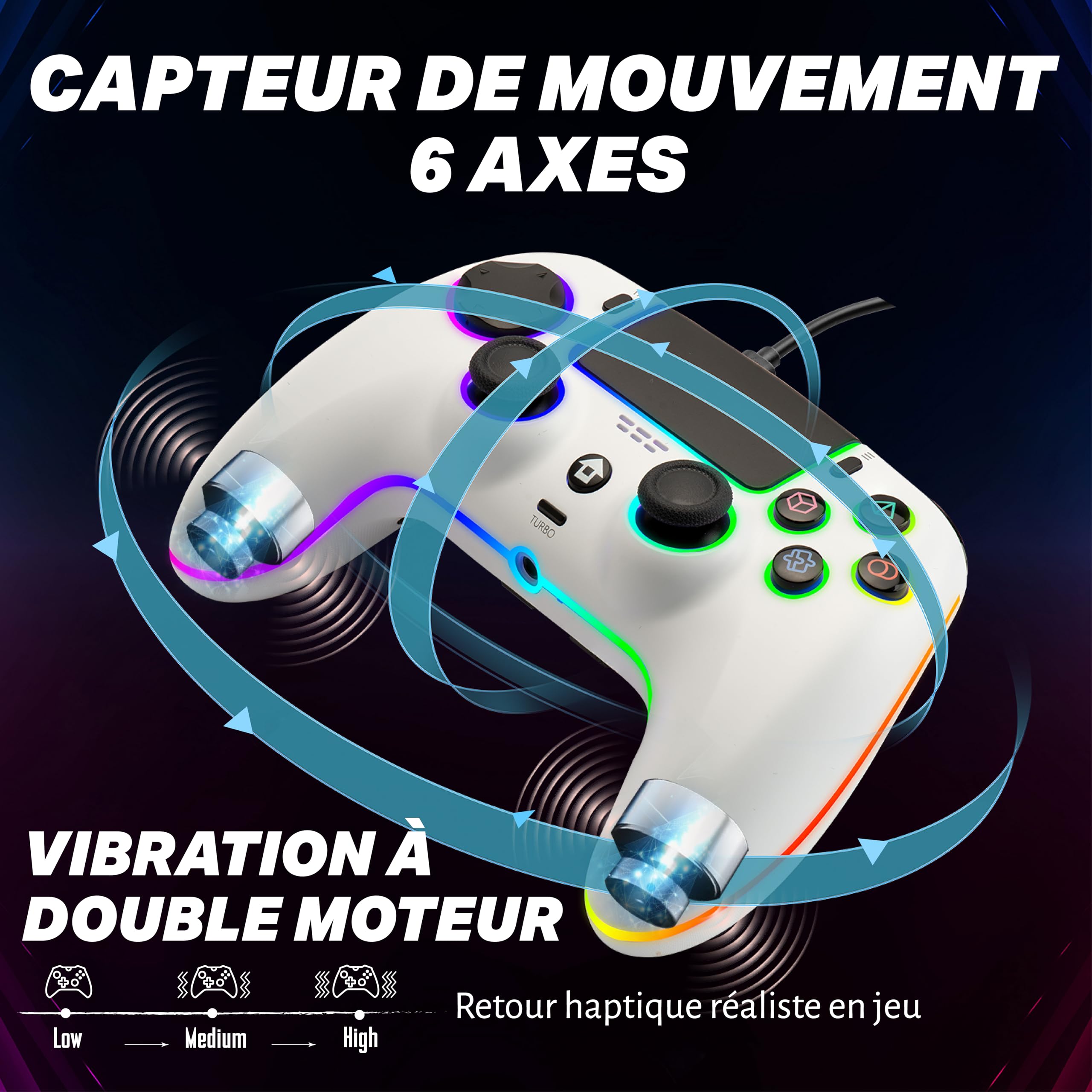 NITHO NOVA Manette Filaire Compatible avec PS5/PC/Android/MAC/Steam Deck, Contrôleur avec Effect Hall, Paddles Programmable, Turbo, Gyroscope à 6 axes, Double Vibration, Éclairage RGB & Prise Casque