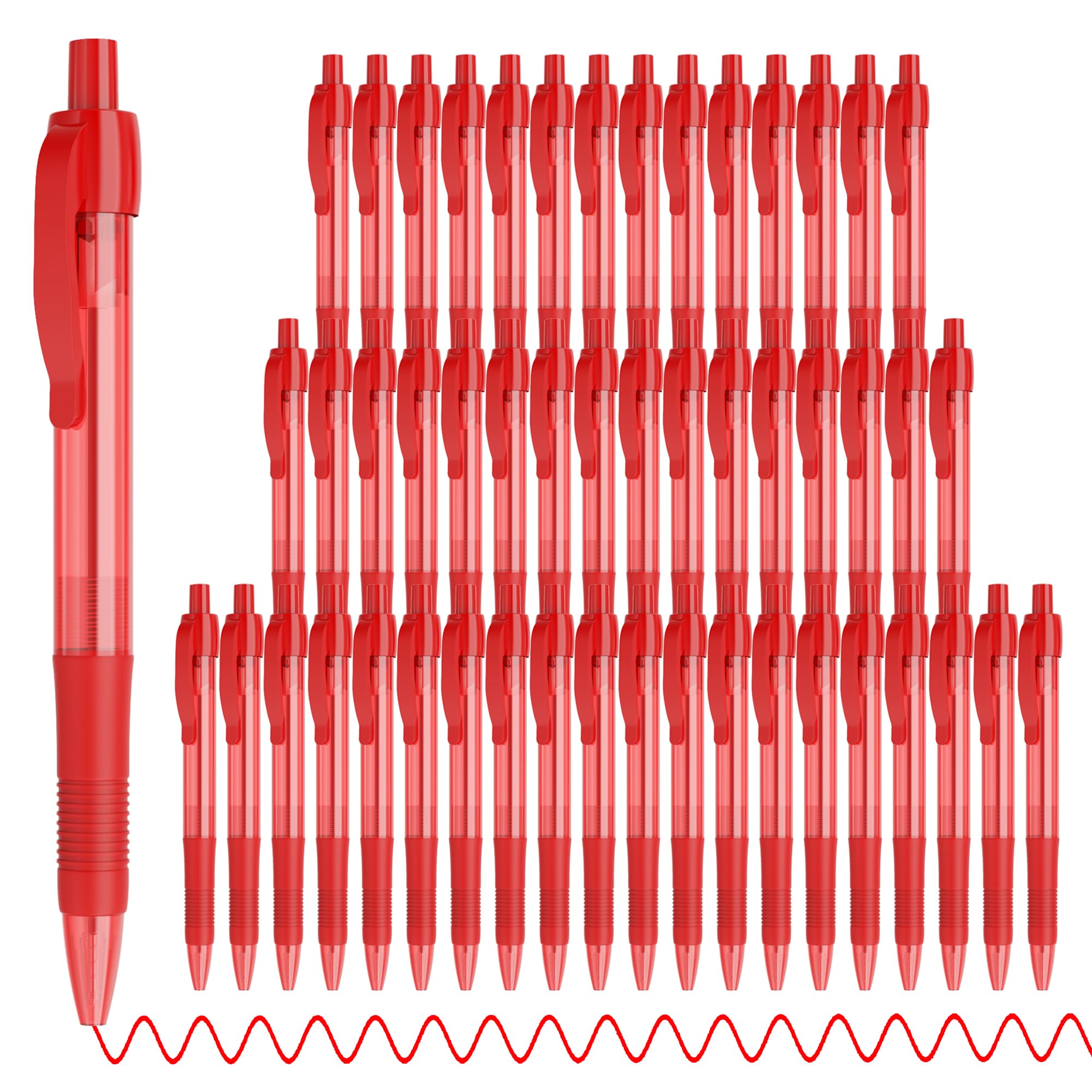 deegtran Pens Bulk 50 Pack No Bleed Red Ink Click Pens with Soft Grip Wholesale Retractable Ballpoint Pens