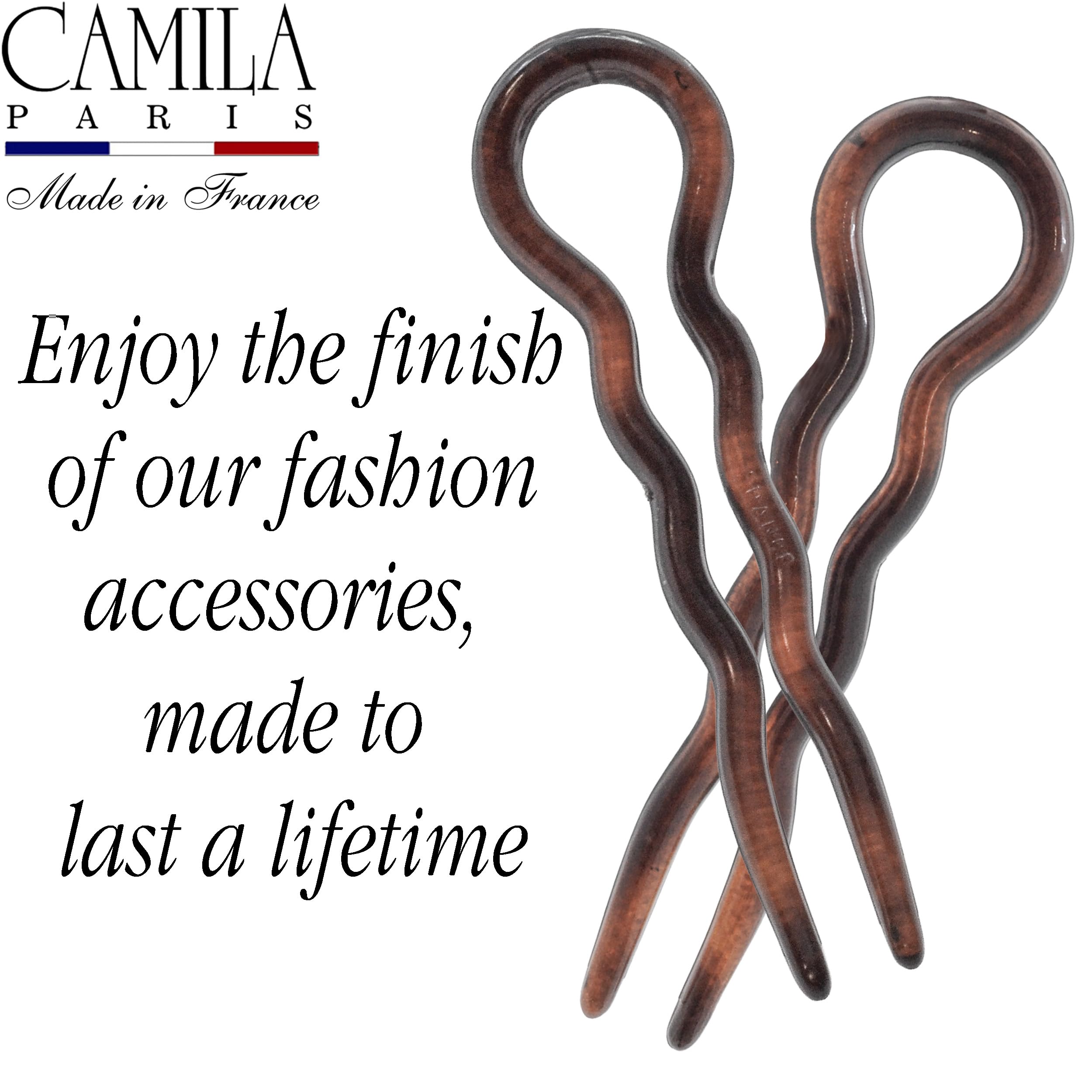 Camila Paris AD824 French Twist Stick Haargabel, 2 mittelgroße gewellte U-förmige Haarnadel-Clips für spiralförmige Hochsteckfrisuren und Dutt, Schildkrötenmuschel, modisches flexibles
