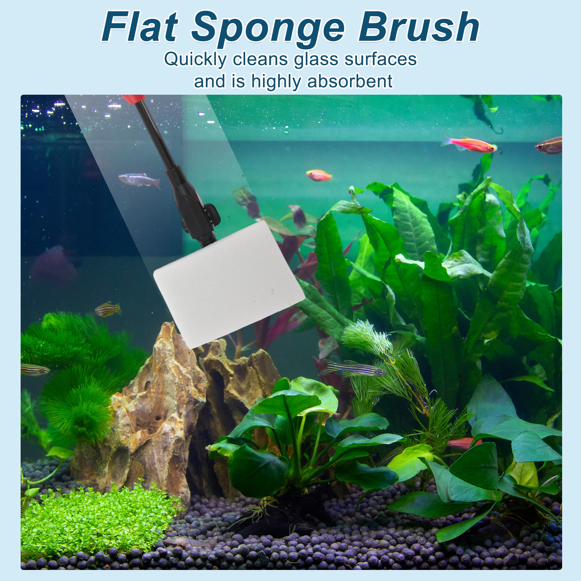 Aquarium-Reinigungswerkzeuge, 6-in-1-Reinigungswerkzeuge für Aquarien, verstellbarer Teleskop-langer Griff, mit Schaber, Fischnetz, Kiesrechen, Schwammbürste