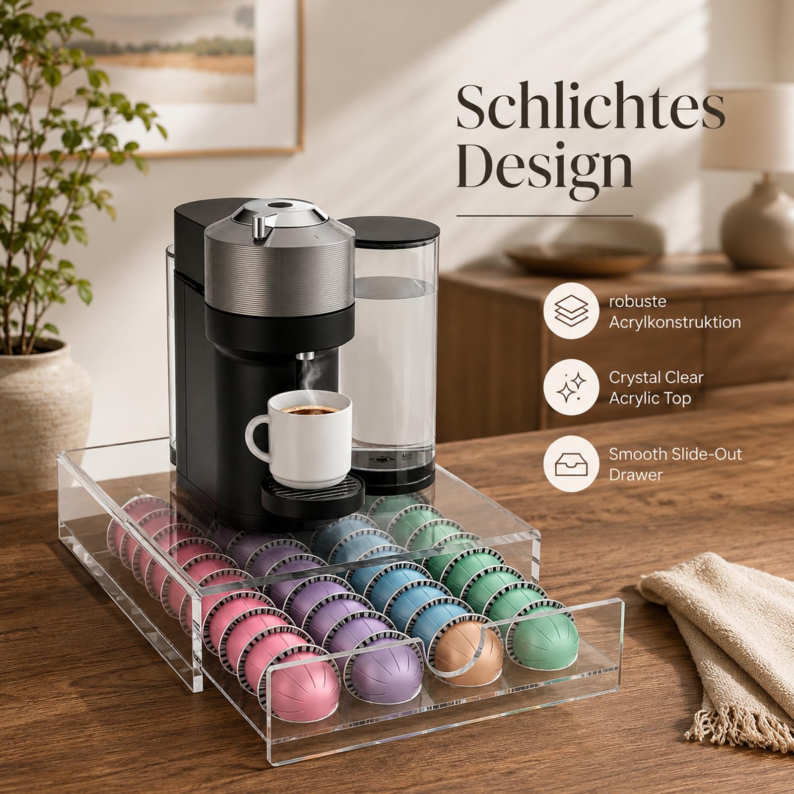 Soporte acrílico para cápsulas de café, 40 soportes transparentes para cápsulas Nespresso Vertuo, dispensador de cajones de cápsulas que ahorra espacio, soporte para máquina de café para
