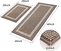 Vista 2 de COSY HOMEER Tapetes de cocina antideslizantes de polipropileno grueso para el hogar, lavable a máquina, 20 x 30/20 x 48 pulgadas, marrón
