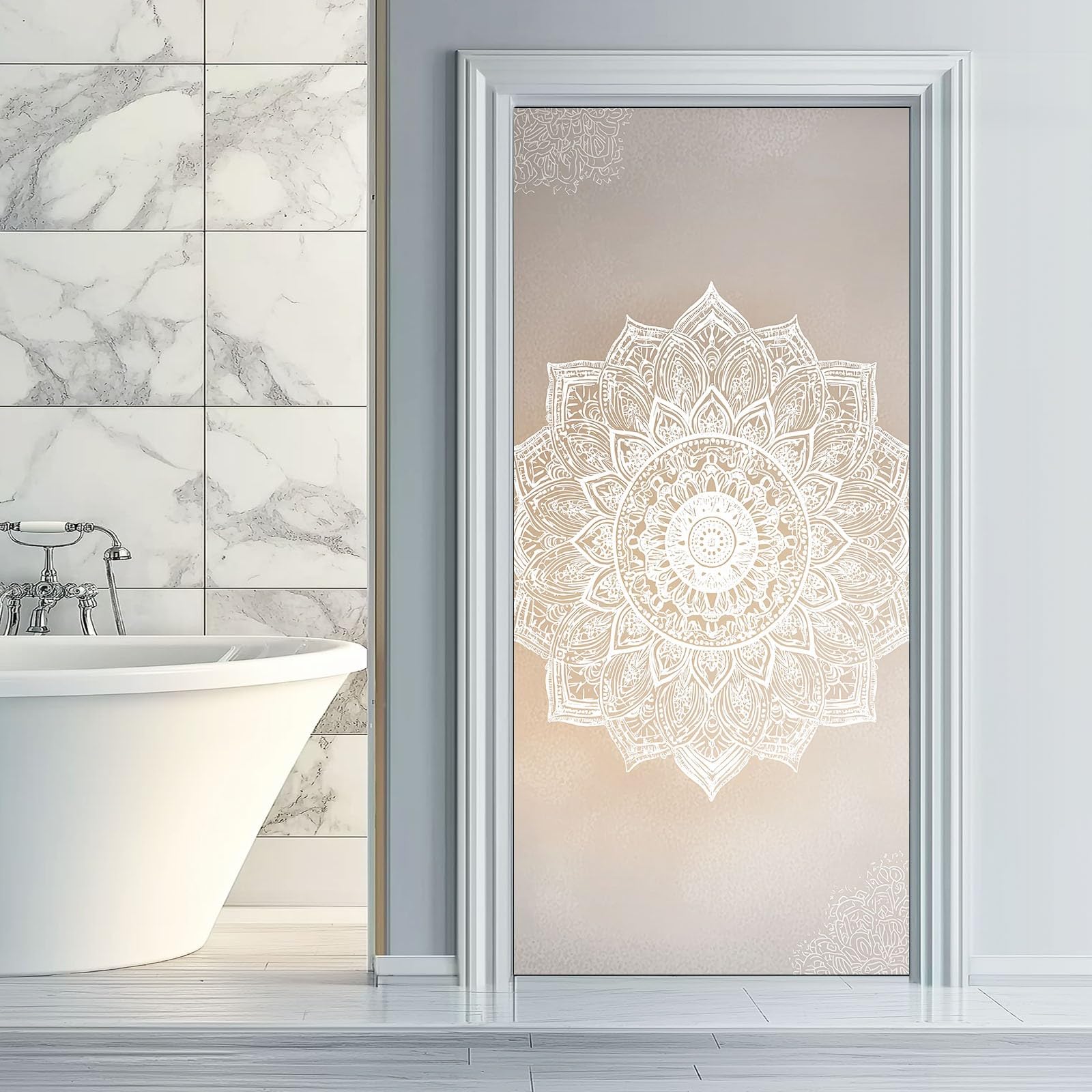 Minimalistyczny wzór kwiatowy, samoprzylepna, naklejka na drzwi, 95 x 215 cm, bajeczna mandala PCW, wodoodporna, plakat na drzwi, beżowa, nowoczesna folia na drzwi do sypialni, salonu, łazienki