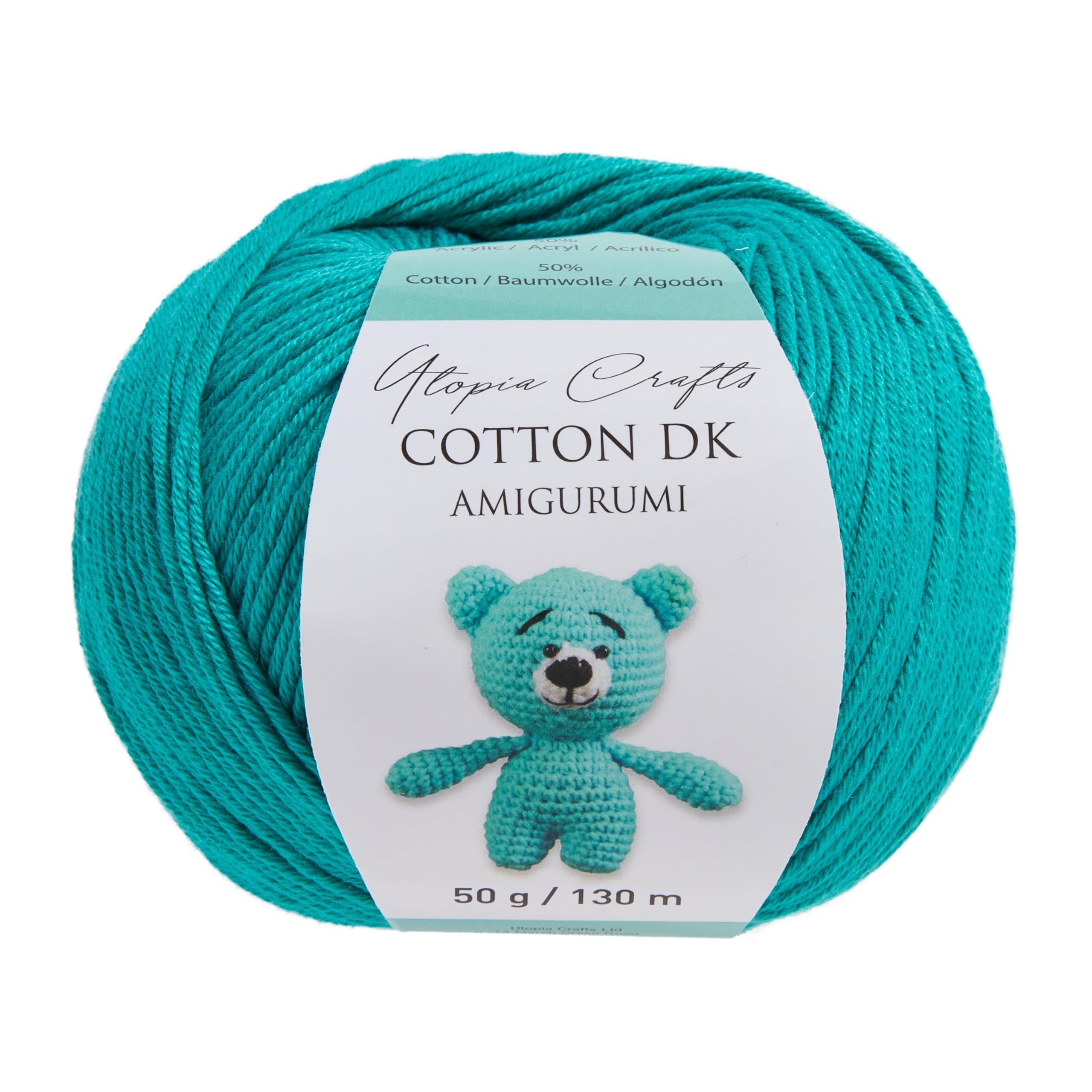 Utopia Crafts Amigurumi Cotton DK Yarn for Crochet and Knitting 50% Cotton, 50% Acrylic Blended, 50g (Jade Green)