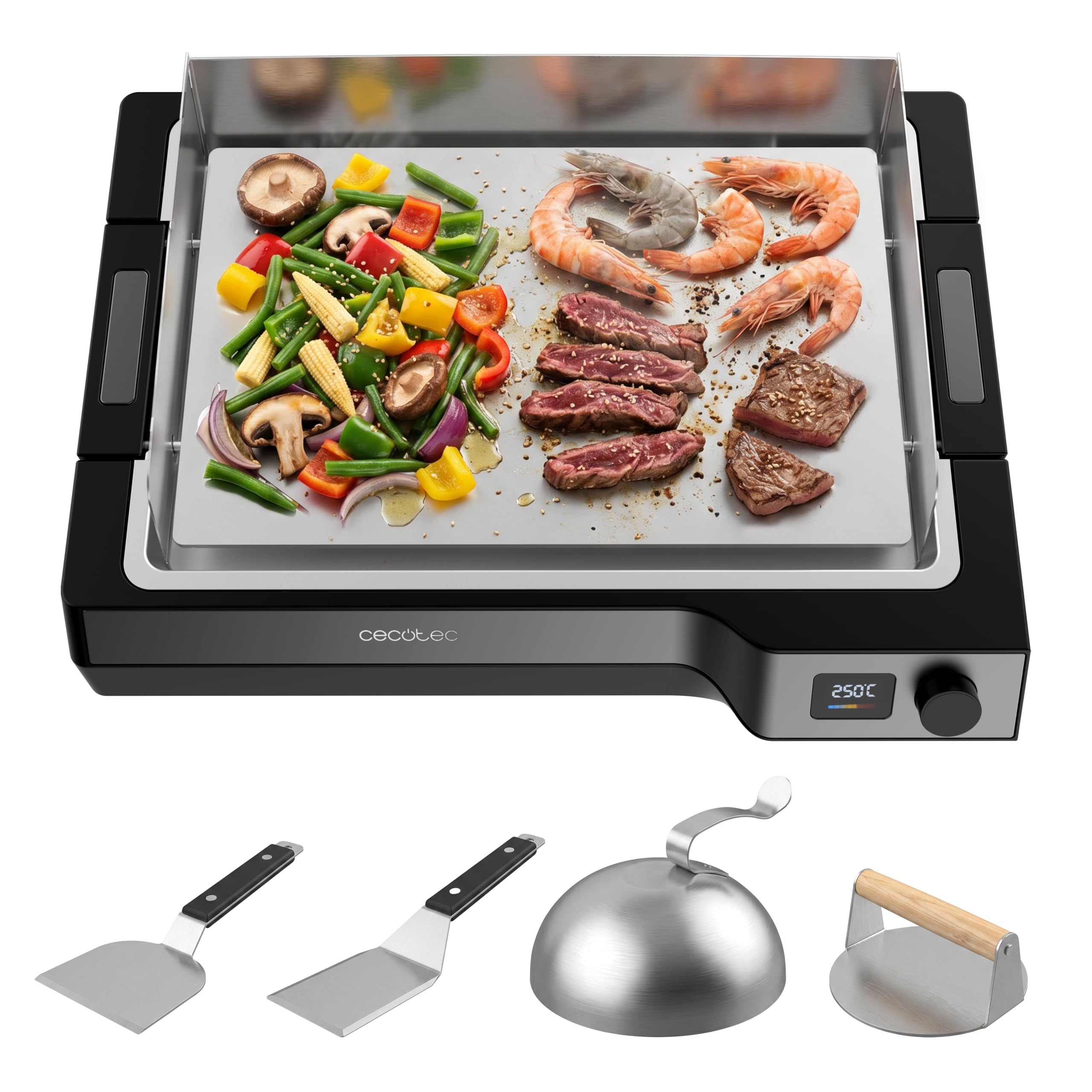 Cecotec Plancha Eléctrica Teppanyaki Steel, 100-250 °C, Placa Desmontable